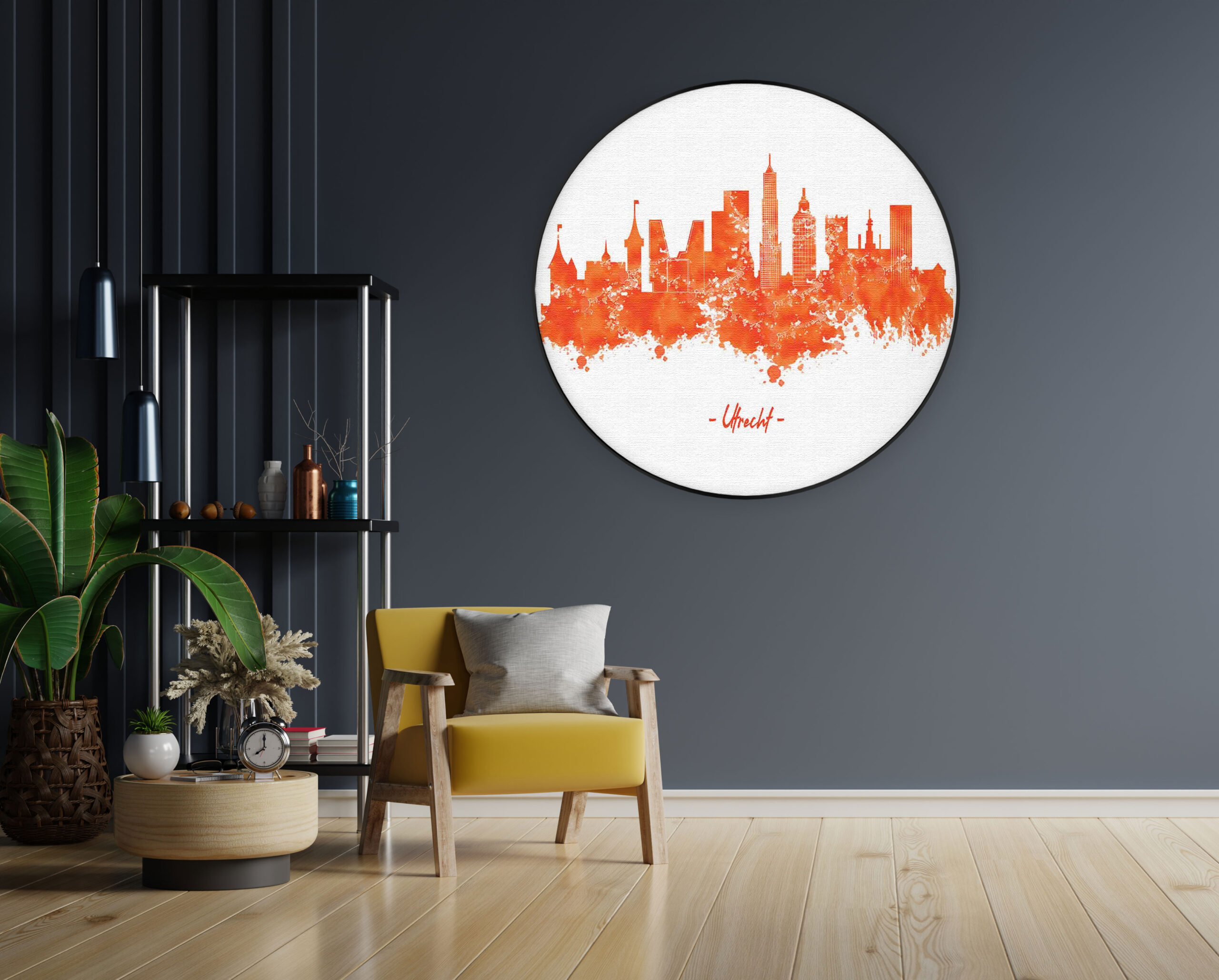 Akoestisch Schilderij Skyline Utrecht Watercolor Paint Rond - Muurcirkel Template Vierkant Rond Steden 98 scaled 1