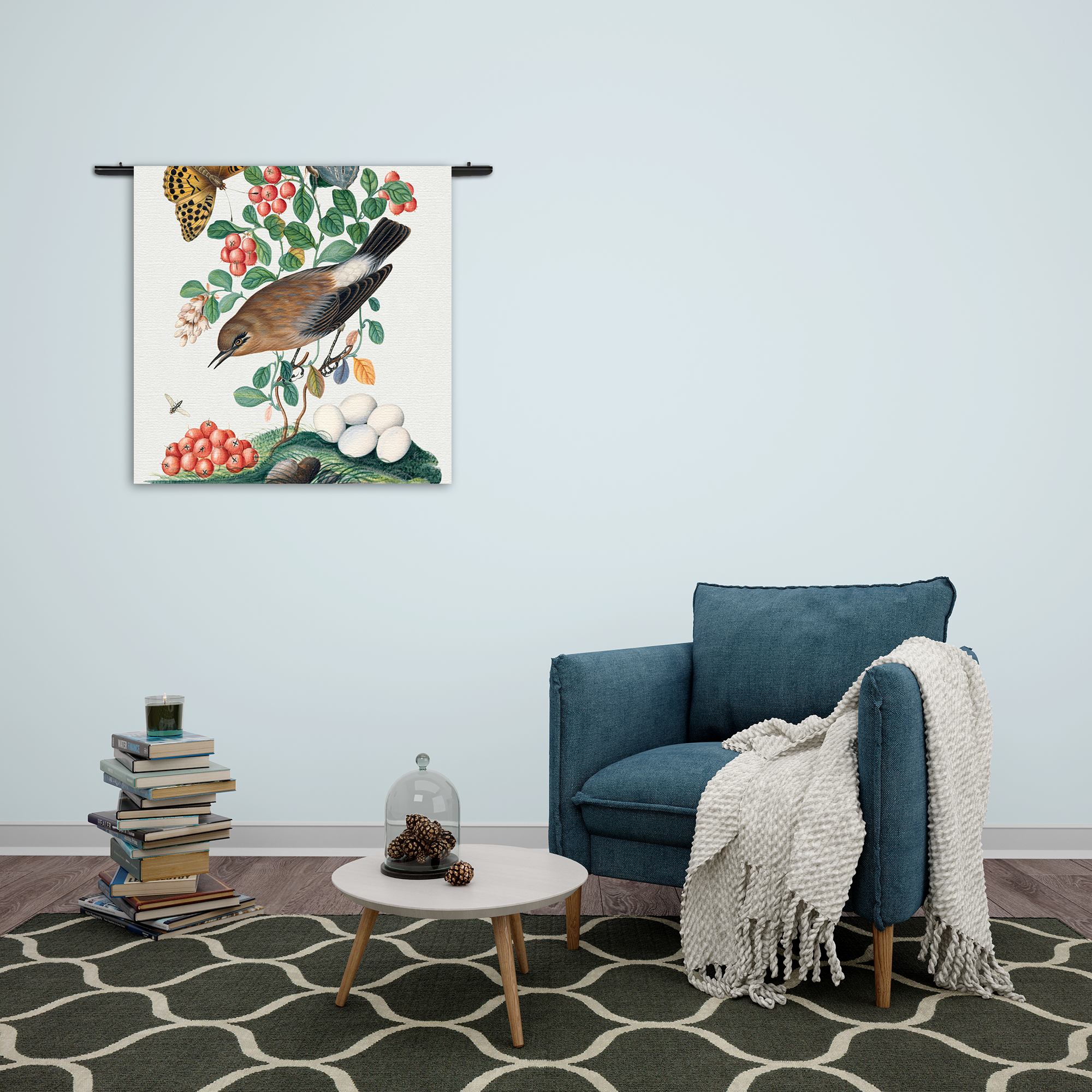 Wandkleed Prent Natuur Vogel en Bloemen 05 Rechthoek Vierkant Template Vierkant Rond Vintage 5 2