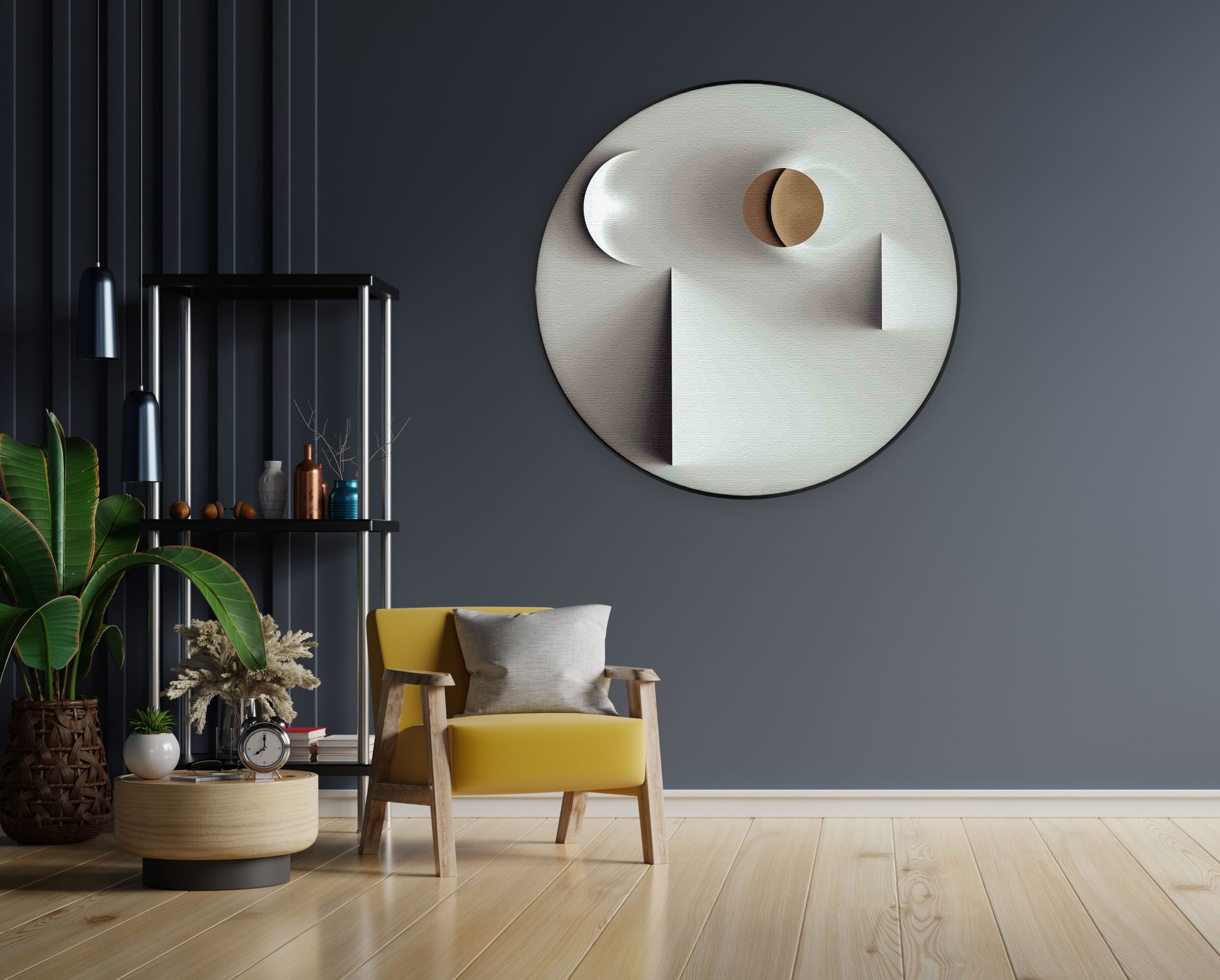 Akoestisch Schilderij Scandinavisch Wit met Goudkleurig Element Rond - Muurcirkel Template Vierkant Rond abstract 01 1 1 scaled 1