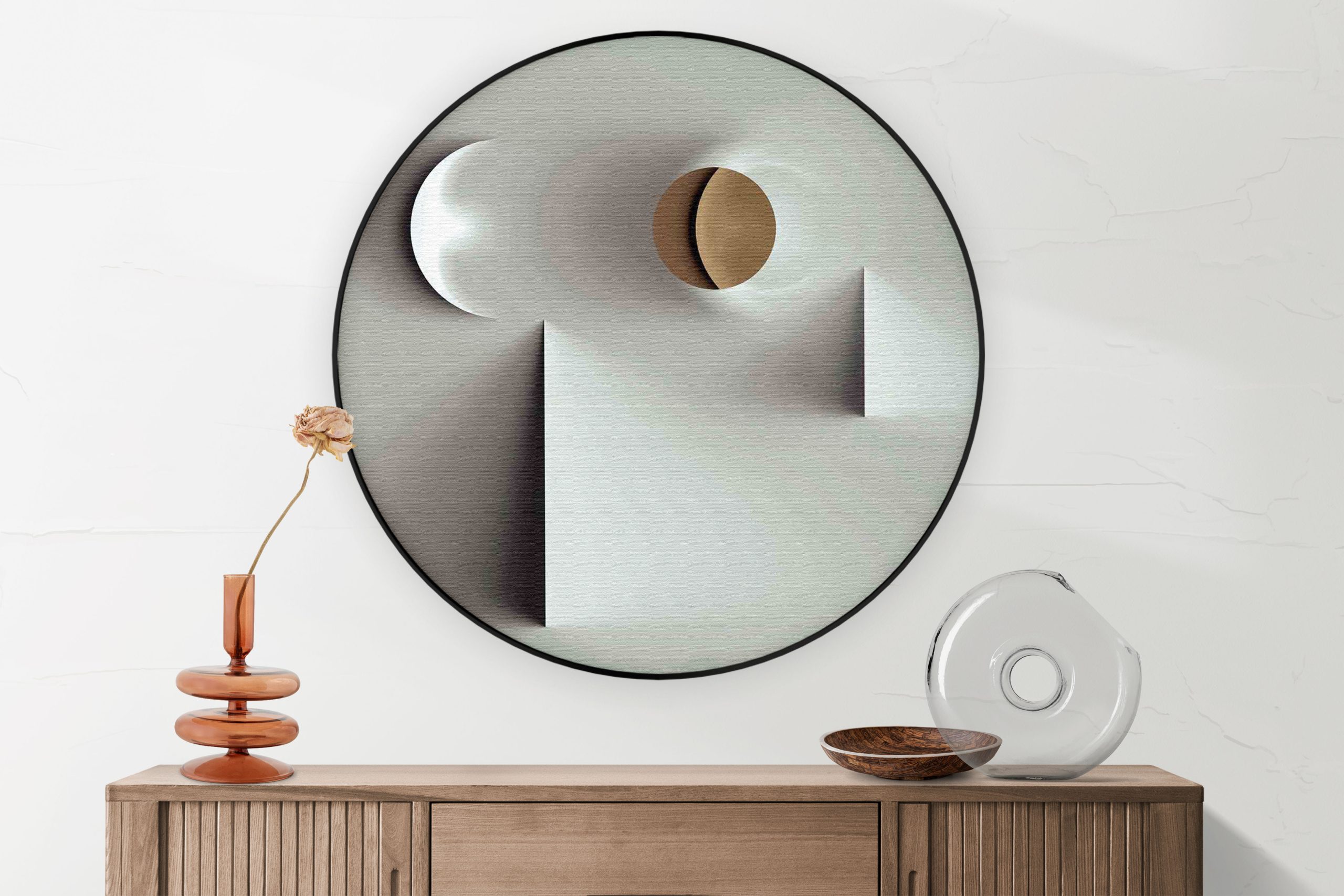 Akoestisch Schilderij Scandinavisch Wit met Goudkleurig Element Rond - Muurcirkel Template Vierkant Rond abstract 01 1 2 scaled 1