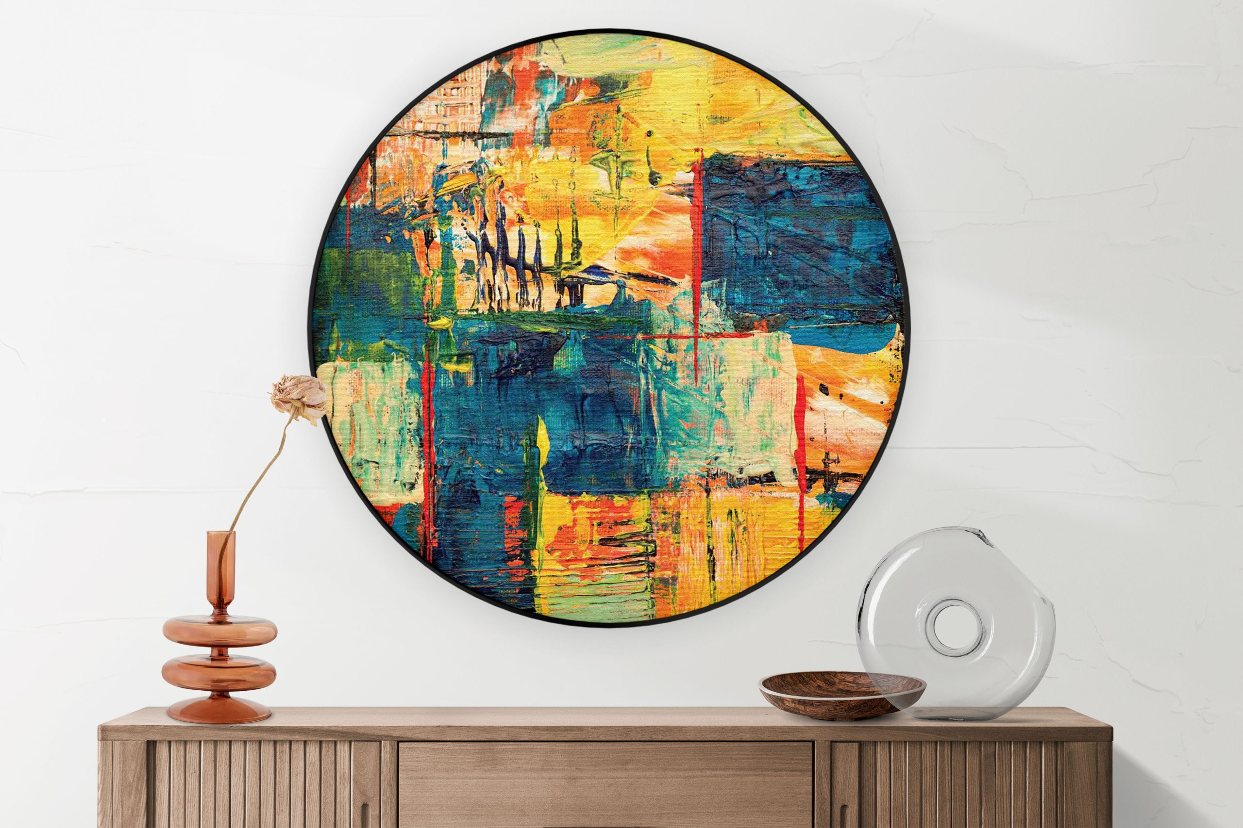 Akoestisch Schilderij Kunst Mondriaan Stijl Kleurrijk Rond - Muurcirkel Template Vierkant Rond abstract 103 1 2 scaled 1