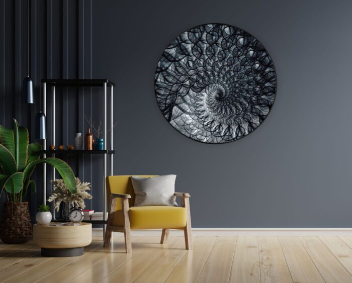 Akoestisch Schilderij Zwart Witte Spiraaltunnel Rond - Muurcirkel Template Vierkant Rond abstract 107 1 1 scaled 1