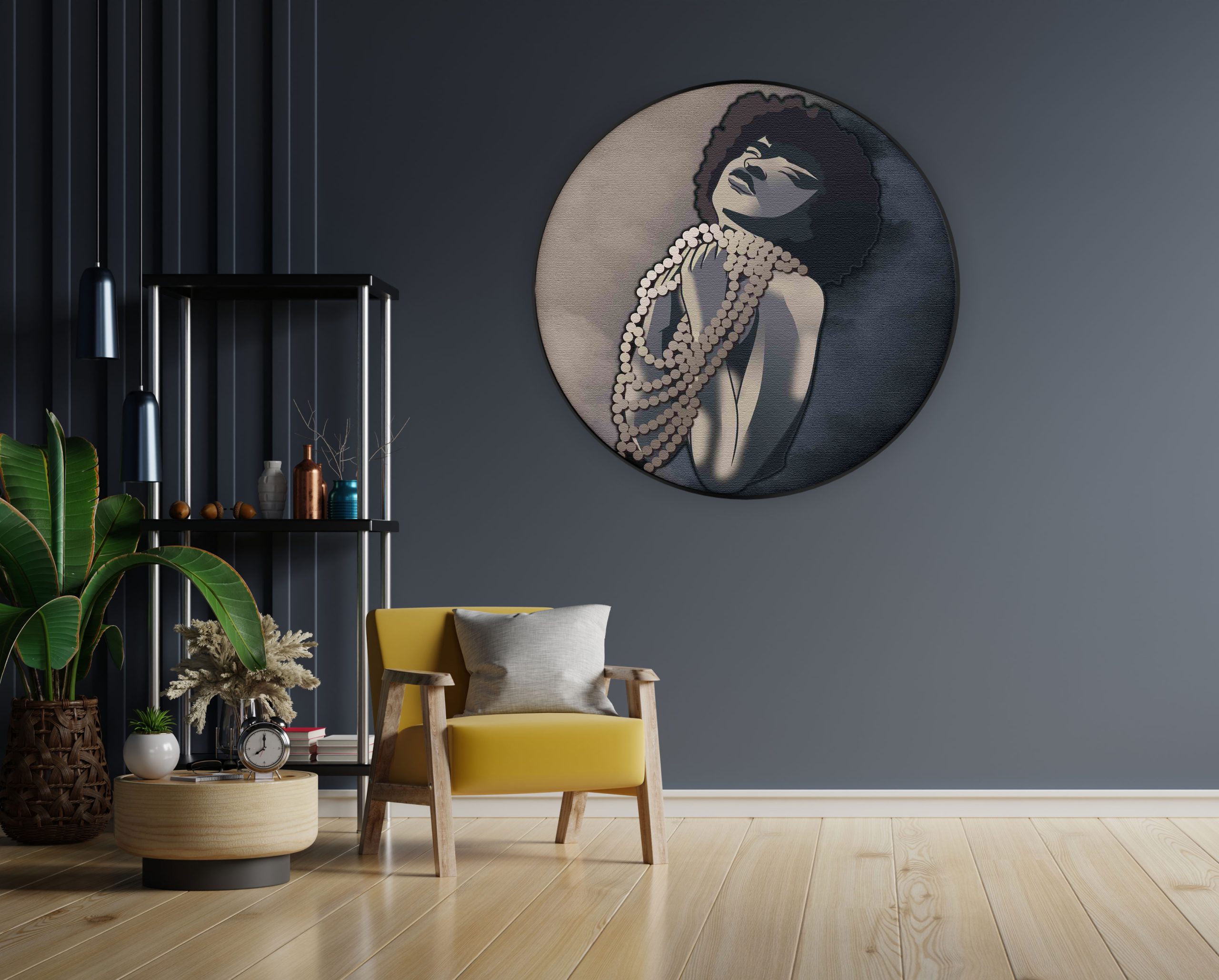 Akoestisch Schilderij Afrikaanse Vrouw met Parelketting Kunst Rond - Muurcirkel Template Vierkant Rond abstract 119 1 1 scaled 1