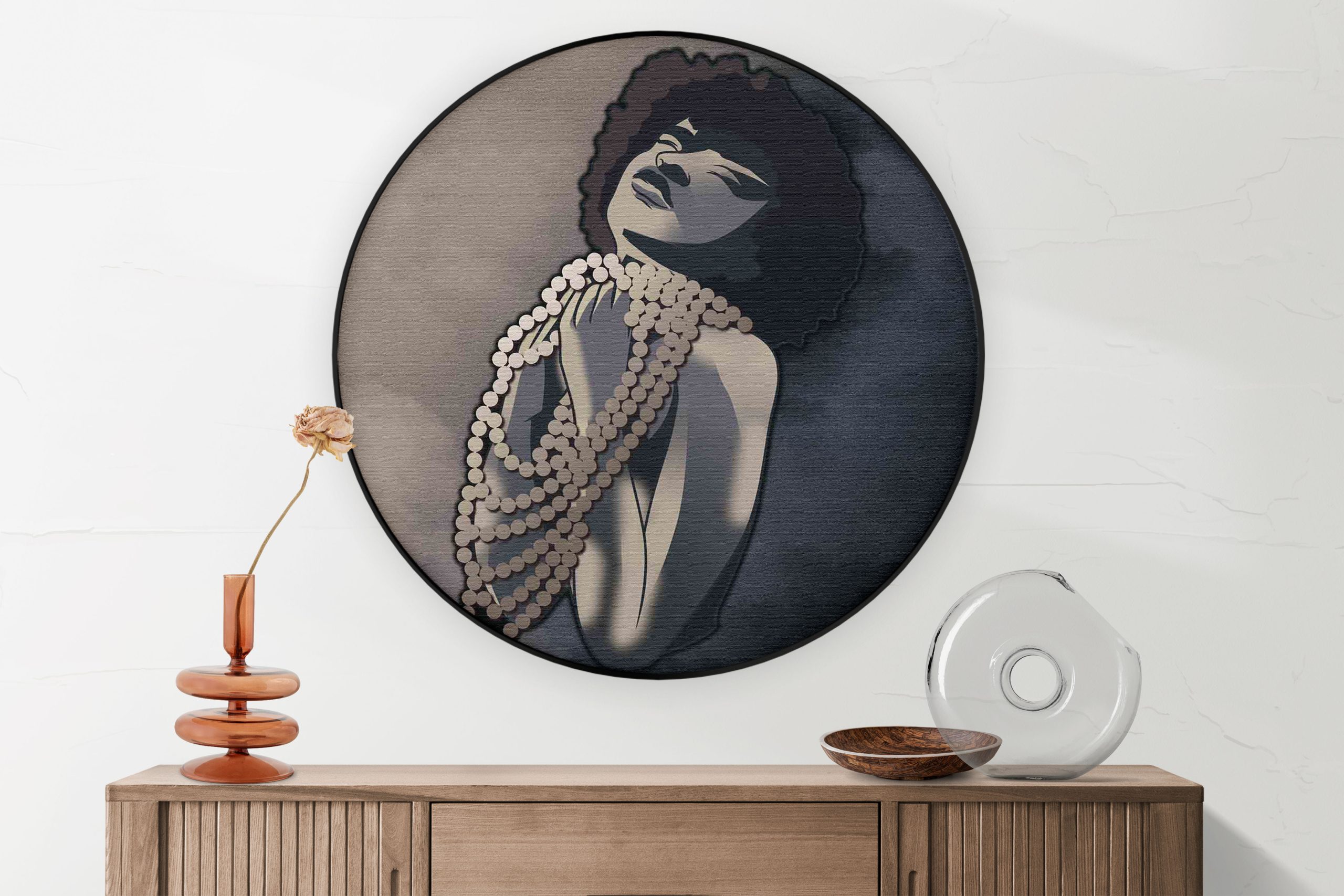 Akoestisch Schilderij Afrikaanse Vrouw met Parelketting Kunst Rond - Muurcirkel Template Vierkant Rond abstract 119 1 2 scaled 1