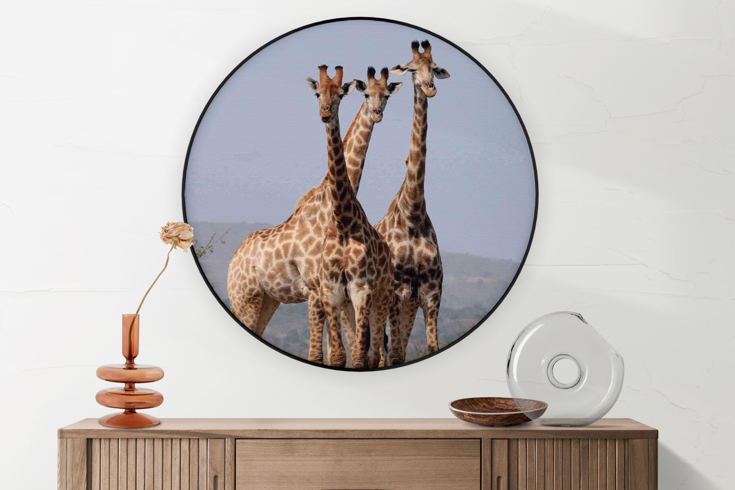 Akoestisch Schilderij Drie Giraffen Rond - Muurcirkel Template Vierkant Rond dieren 14 2 scaled 1
