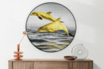Akoestisch Schilderij Springende Dolfijnen Goud 01 Rond - Muurcirkel Template Vierkant Rond dieren 2 2 scaled 1