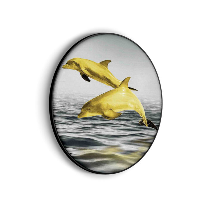 Akoestisch Schilderij Springende Dolfijnen Goud 01 Rond - Muurcirkel Template Vierkant Rond dieren 2 scaled 1