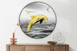 Akoestisch Schilderij Springende Dolfijnen Goud 01 Rond - Muurcirkel Template Vierkant Rond dieren 3 2 scaled 1