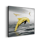 Akoestisch Schilderij Springende Dolfijnen Goud 01 Vierkant Template Vierkant Rond dieren 3 3 scaled 1