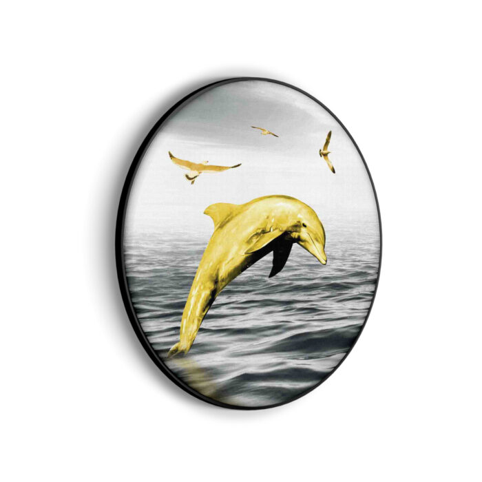 Akoestisch Schilderij Springende Dolfijnen Goud 02 Rond - Muurcirkel Template Vierkant Rond dieren 3 scaled 1