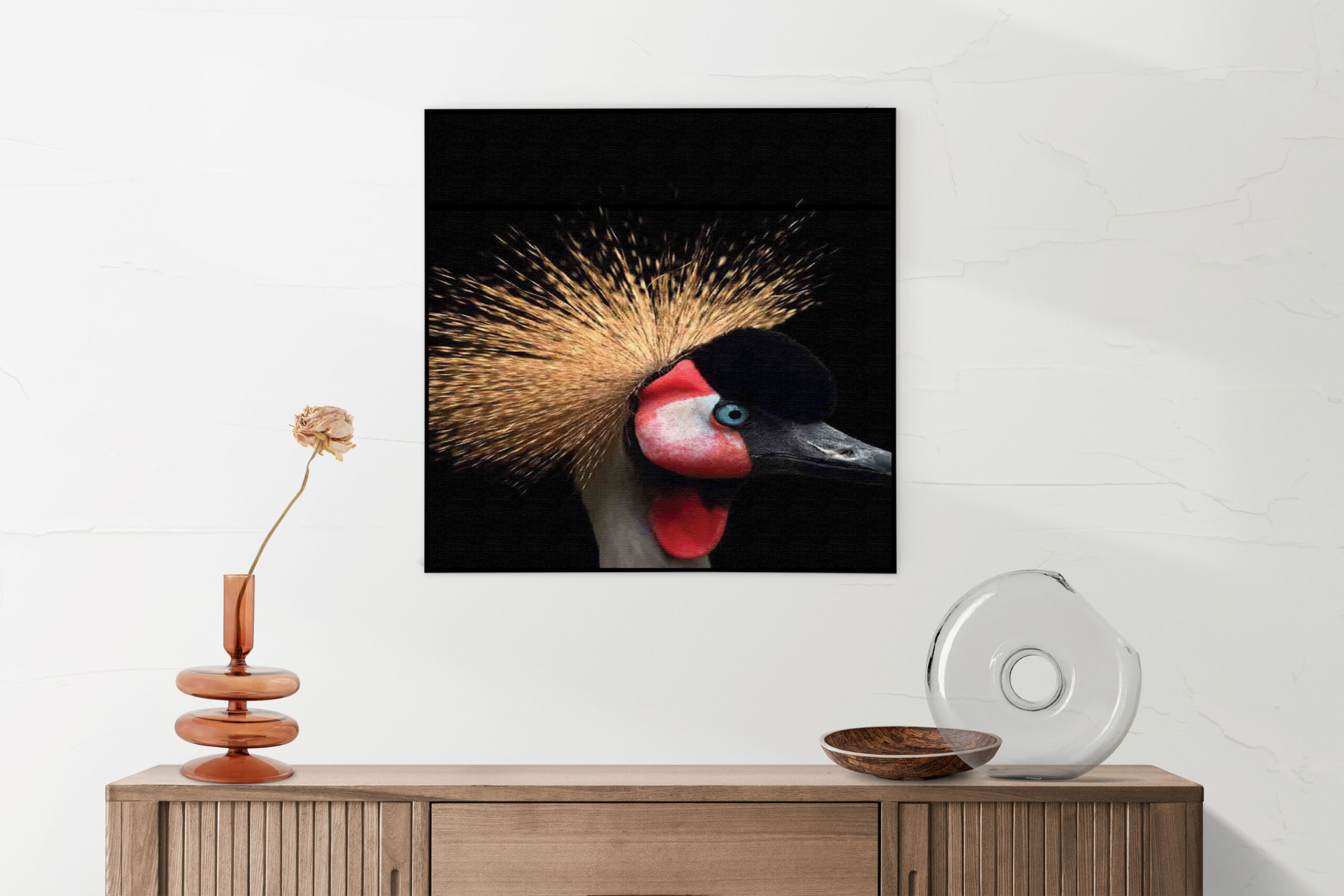 Akoestisch Schilderij Kroonkraanvolgel Close Up Colored Vierkant Template Vierkant Rond dieren 31 5 scaled 1