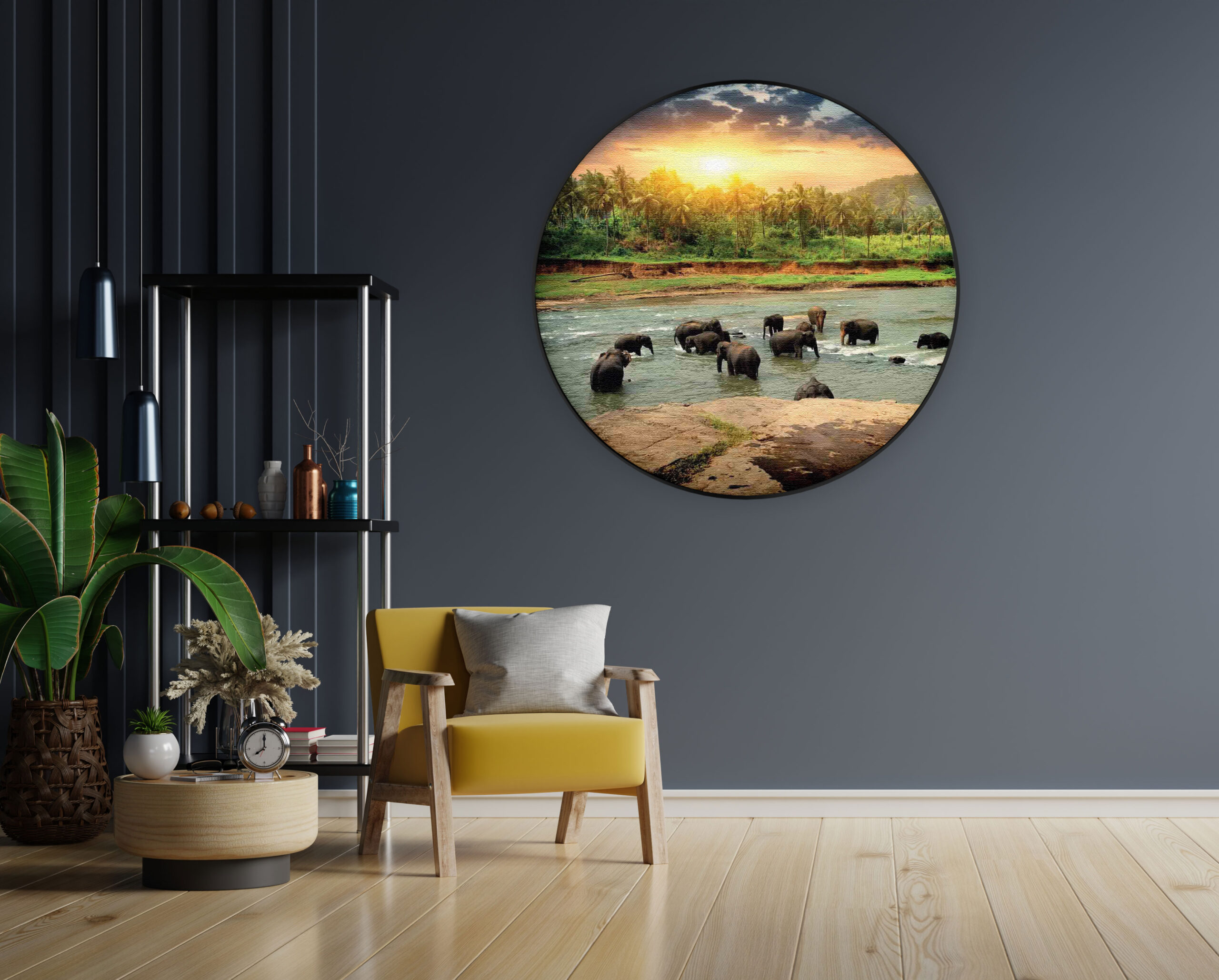 Akoestisch Schilderij De Rivier Olifanten Rond - Muurcirkel Template Vierkant Rond dieren 39 1 scaled 1