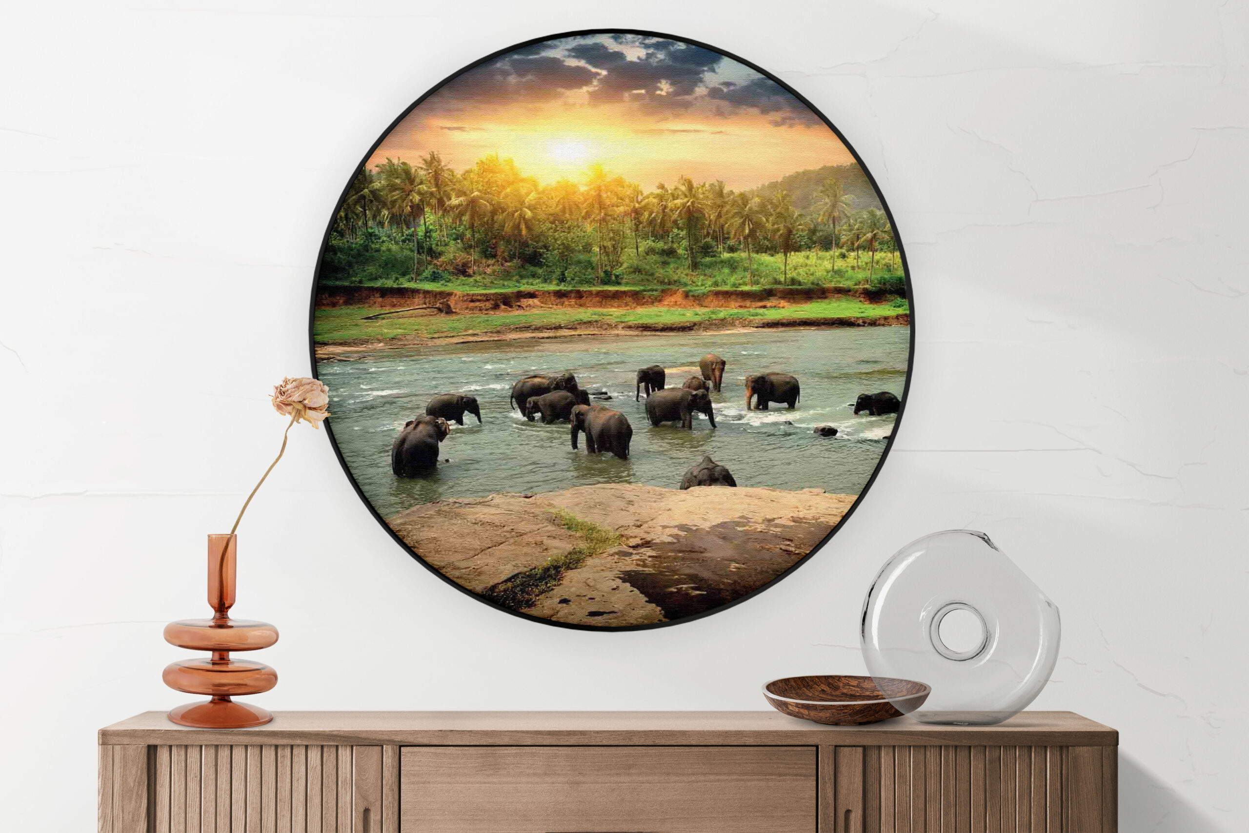 Akoestisch Schilderij De Rivier Olifanten Rond - Muurcirkel Template Vierkant Rond dieren 39 2 scaled 1