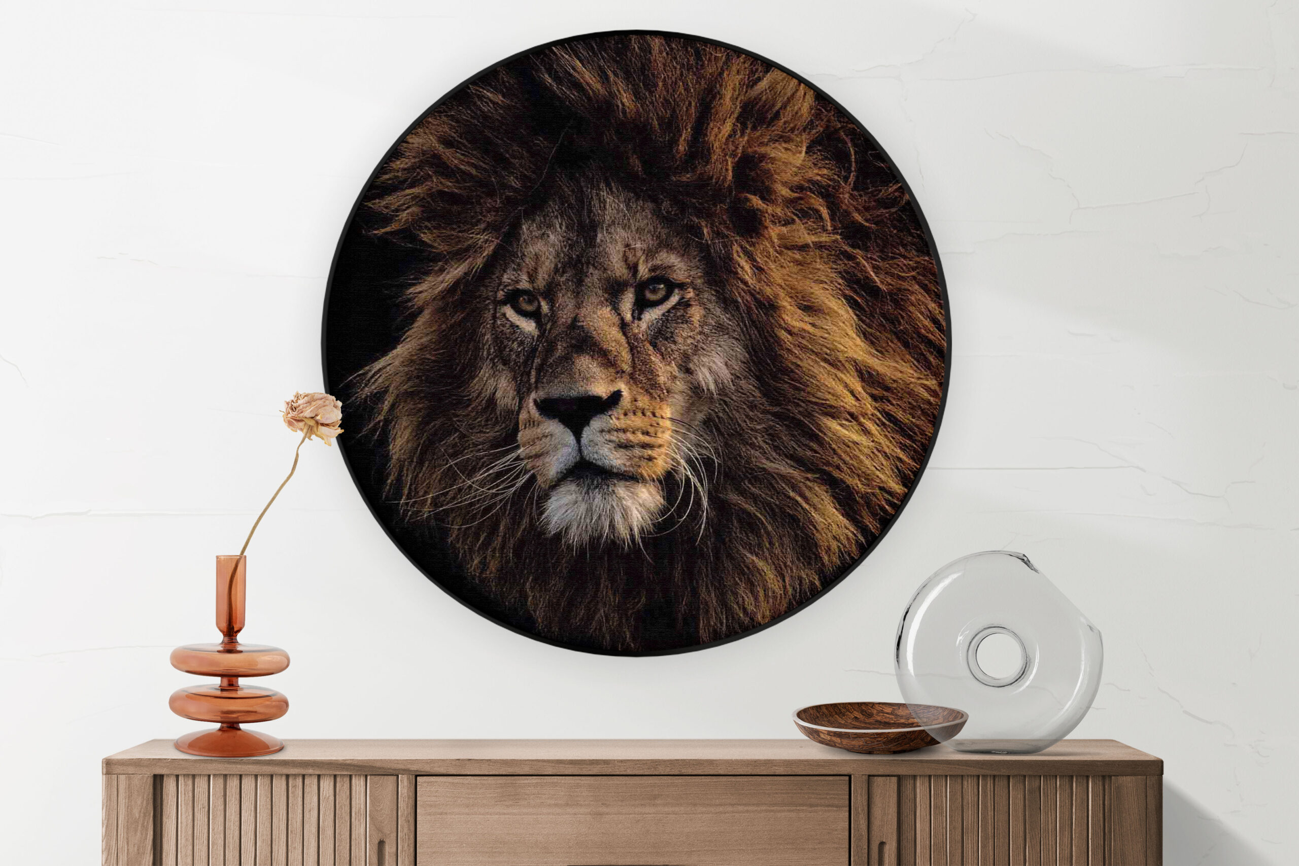 Akoestisch Schilderij The Lion Rond - Muurcirkel Template Vierkant Rond dieren 5 2 scaled 1