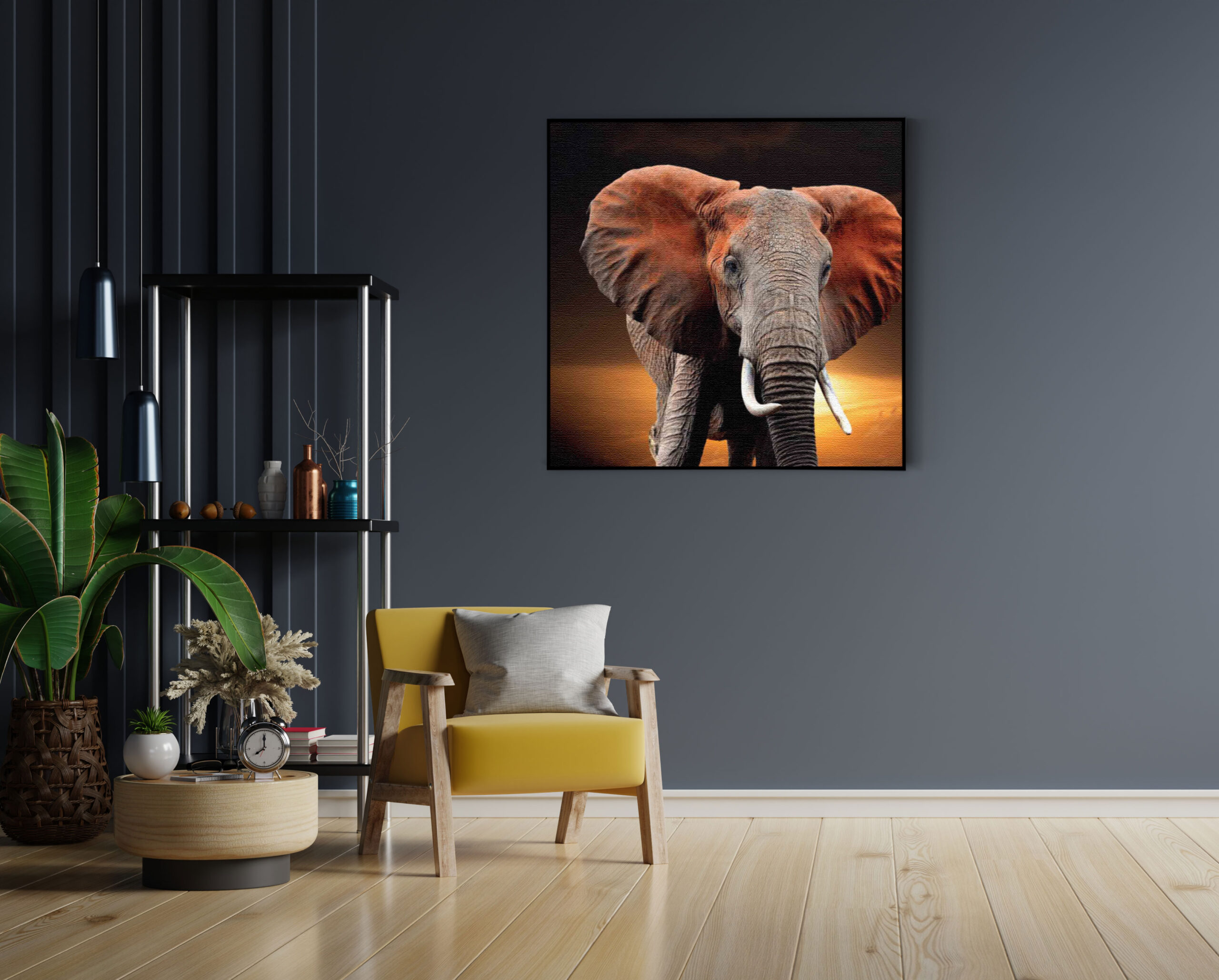 Akoestisch Schilderij Olifant met Zonsondergang Vierkant Template Vierkant Rond dieren 53 4 scaled 1