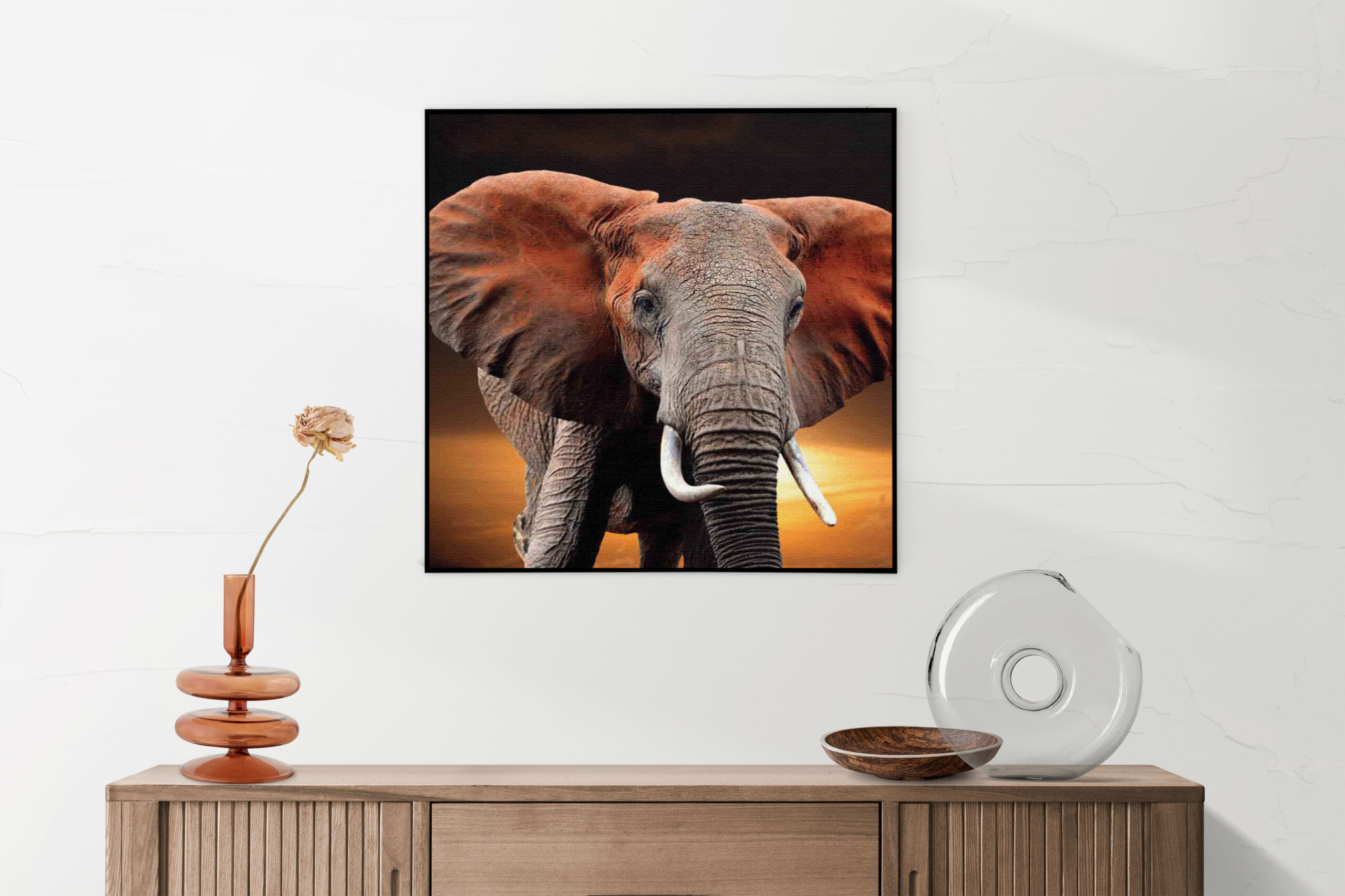 Akoestisch Schilderij Olifant met Zonsondergang Vierkant Template Vierkant Rond dieren 53 5 scaled 1