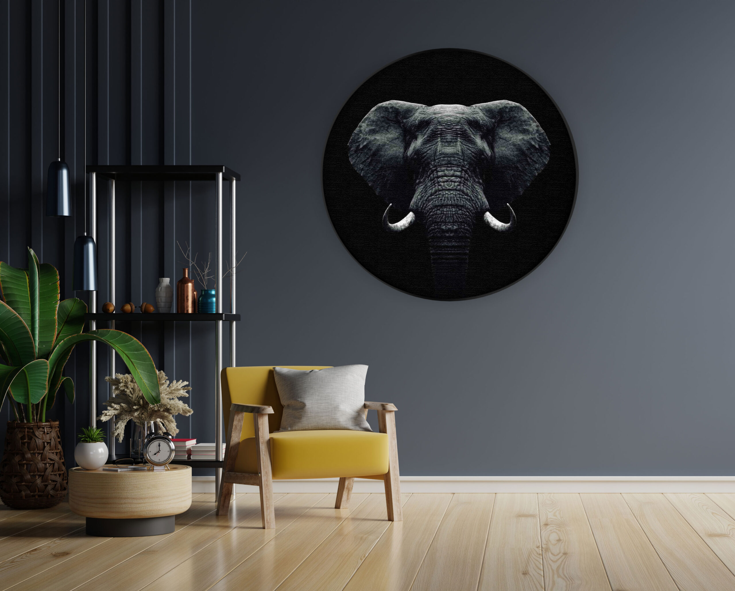 Akoestisch Schilderij Olifant Zwart Wit Rond - Muurcirkel Template Vierkant Rond dieren 56 1 scaled 1