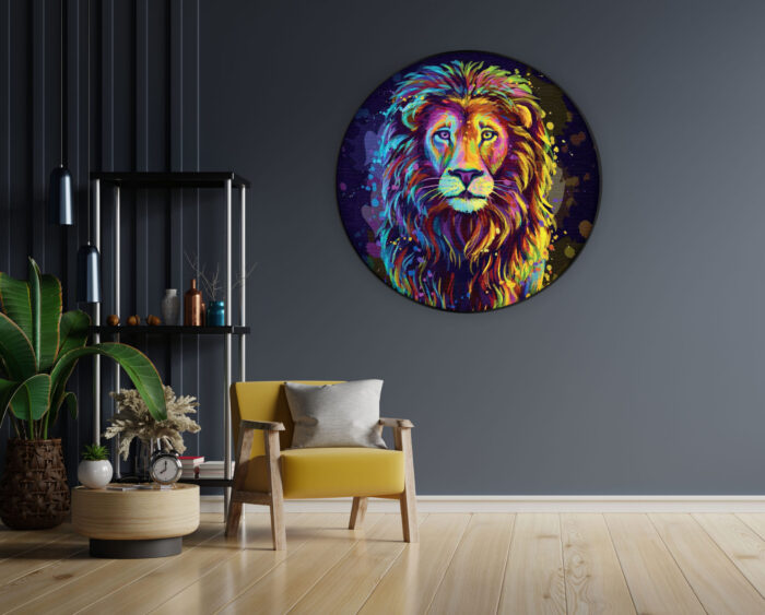 Akoestisch Schilderij Colored Lion Rond - Muurcirkel Template Vierkant Rond dieren 64 1 scaled 1
