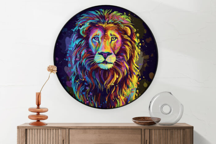 Akoestisch Schilderij Colored Lion Rond - Muurcirkel Template Vierkant Rond dieren 64 2 scaled 1
