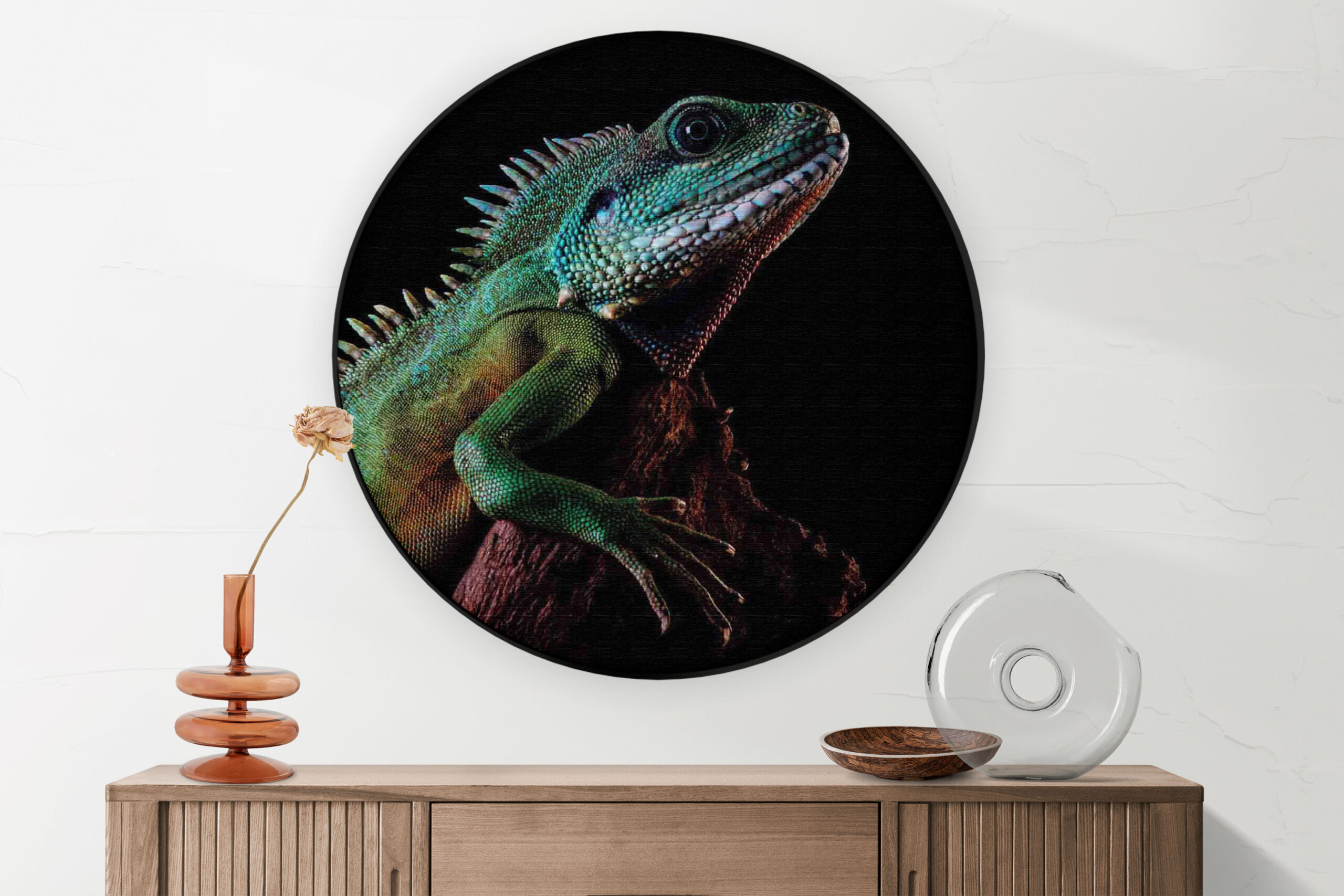 Akoestisch Schilderij De Groene Kameleon Rond - Muurcirkel Template Vierkant Rond dieren 73 2 scaled 1