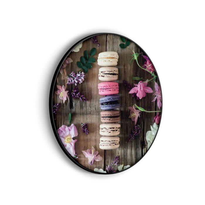 Akoestisch Schilderij Macarons op Bloemen Tafel Rond - Muurcirkel Template Vierkant Rond eten en drinken 22 scaled 1