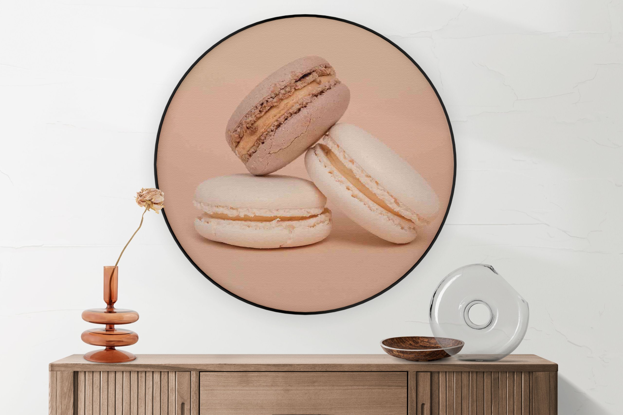 Akoestisch Schilderij Macarons Beige Tinten 01 Rond - Muurcirkel Template Vierkant Rond eten en drinken 26 1 2 scaled 1