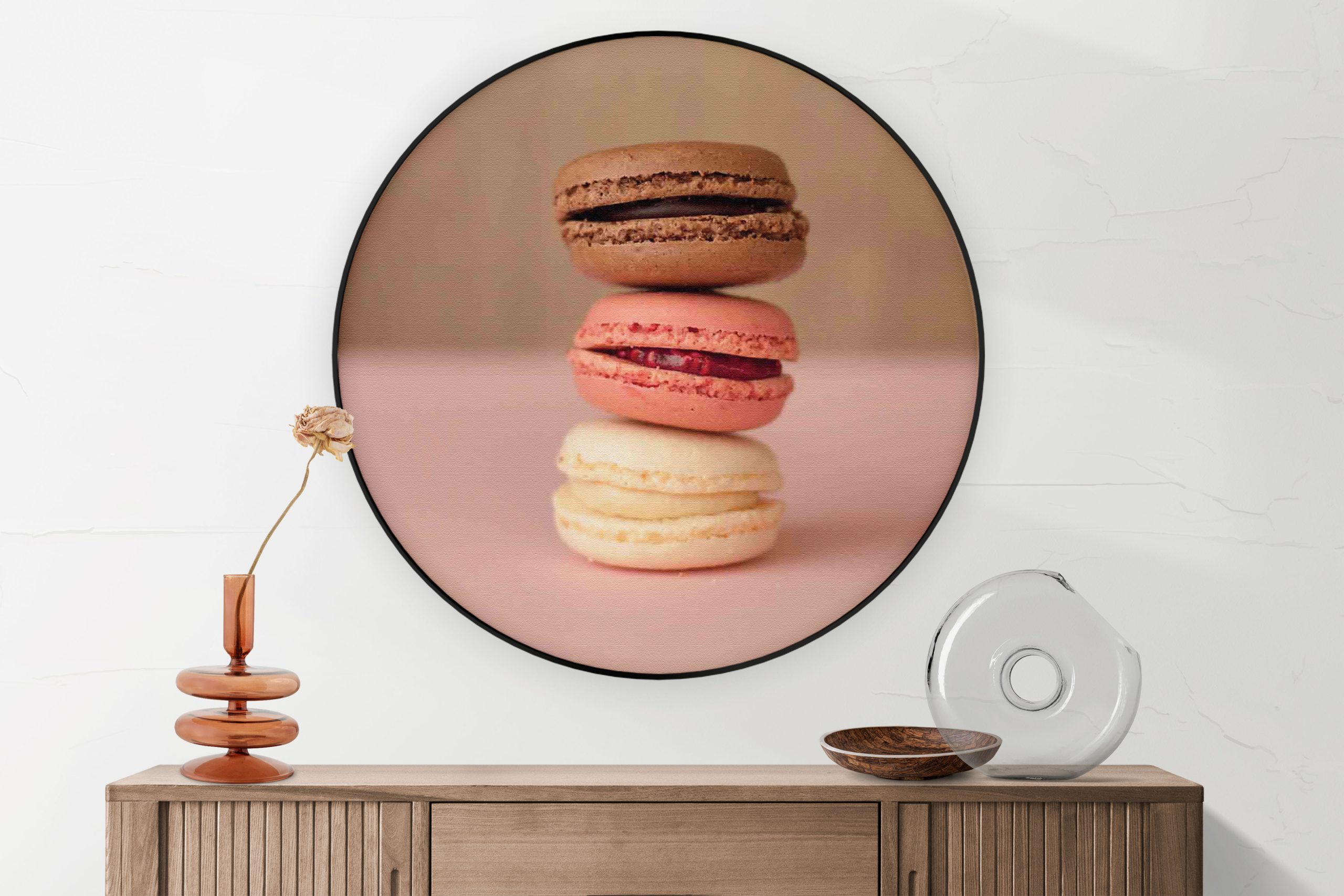 Akoestisch Schilderij Macarons Roze Beige Tinten Rond - Muurcirkel Template Vierkant Rond eten en drinken 28 1 2 scaled 1