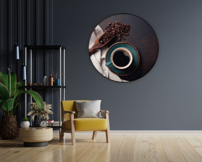 Akoestisch Schilderij Koffiebonen met Kop koffie Rond - Muurcirkel Template Vierkant Rond eten en drinken 41 1 1 scaled 1