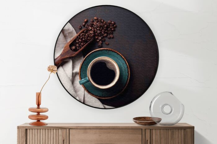 Akoestisch Schilderij Koffiebonen met Kop koffie Rond - Muurcirkel Template Vierkant Rond eten en drinken 41 1 2 scaled 1