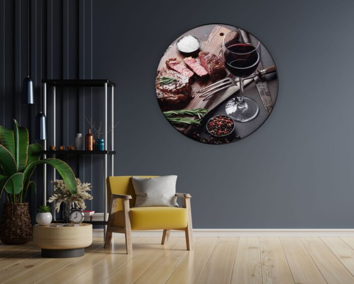 Akoestisch Schilderij Beef met Rode Wijn Rond - Muurcirkel Template Vierkant Rond eten en drinken 47 1 1 scaled 1