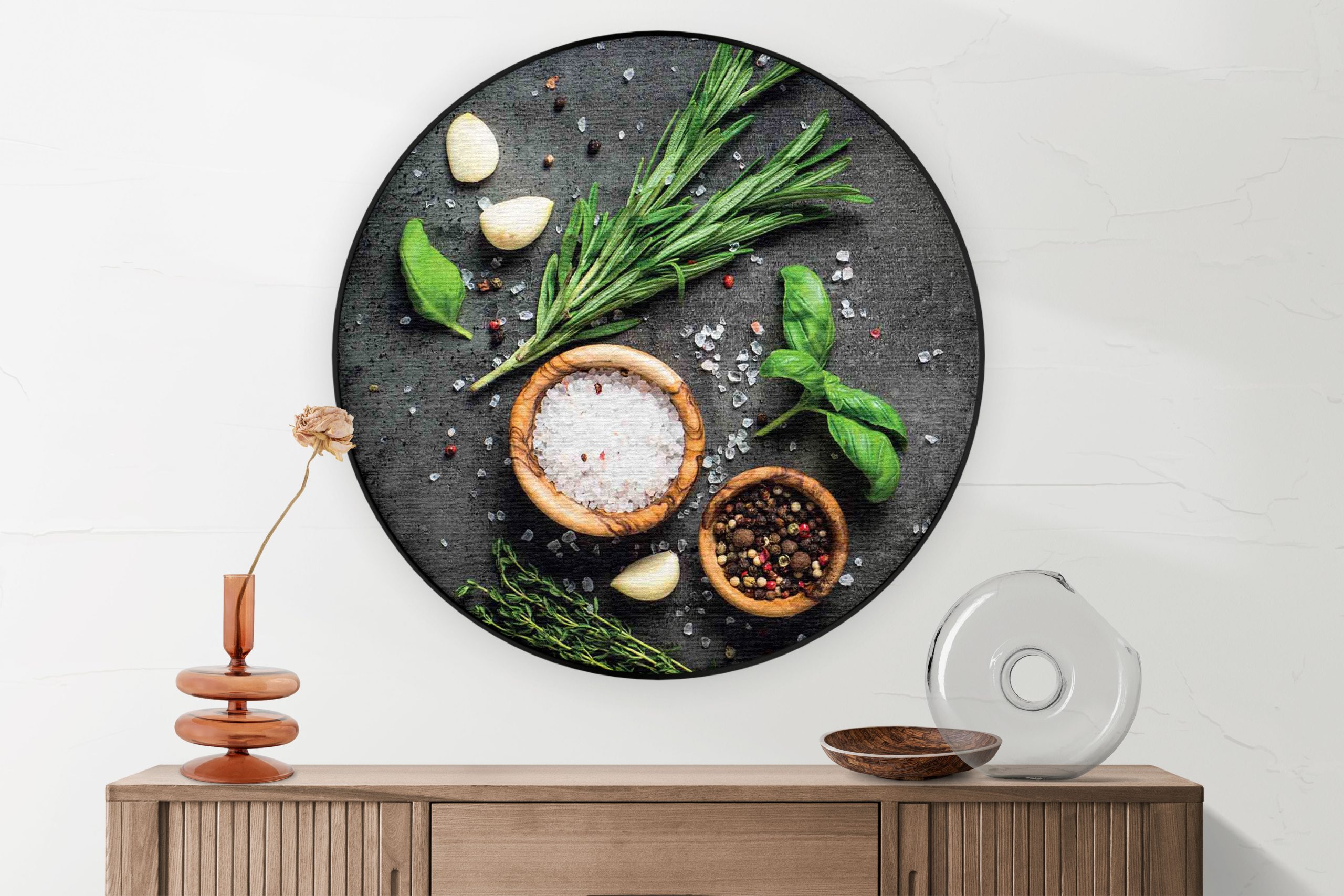 Akoestisch Schilderij Specerijen met Groen Rond - Muurcirkel Template Vierkant Rond eten en drinken 63 1 2 scaled 1