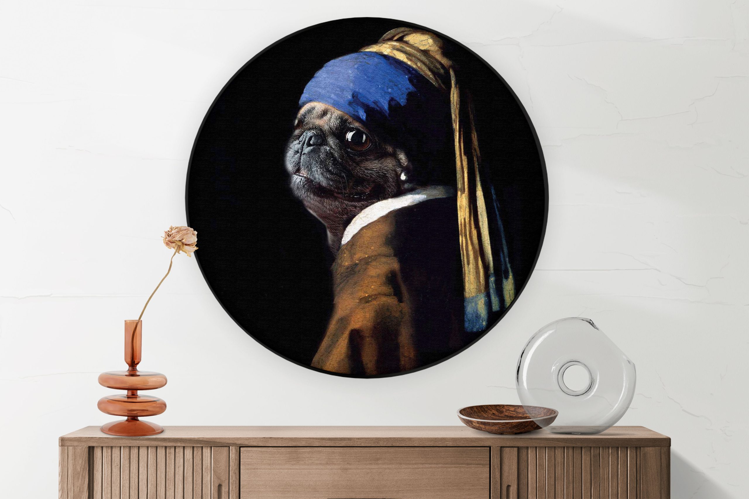 Akoestisch Schilderij Menselijke Bulldog Hond Als Meisje Met De Parel Rond - Muurcirkel Template Vierkant Rond ironisch 10 1 2 scaled 1