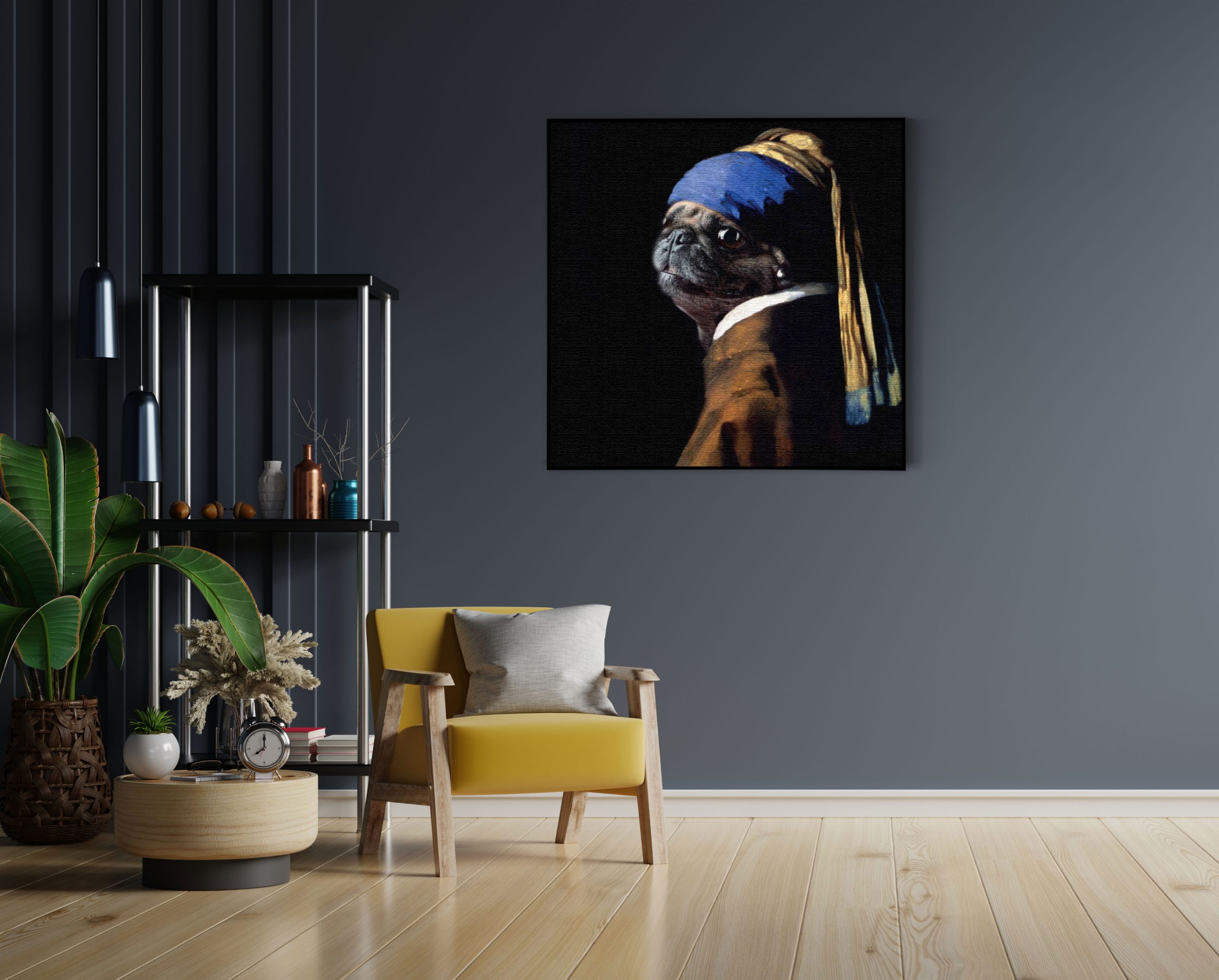 Akoestisch Schilderij Menselijke Bulldog Hond Als Meisje Met De Parel Vierkant Template Vierkant Rond ironisch 10 1 scaled 1