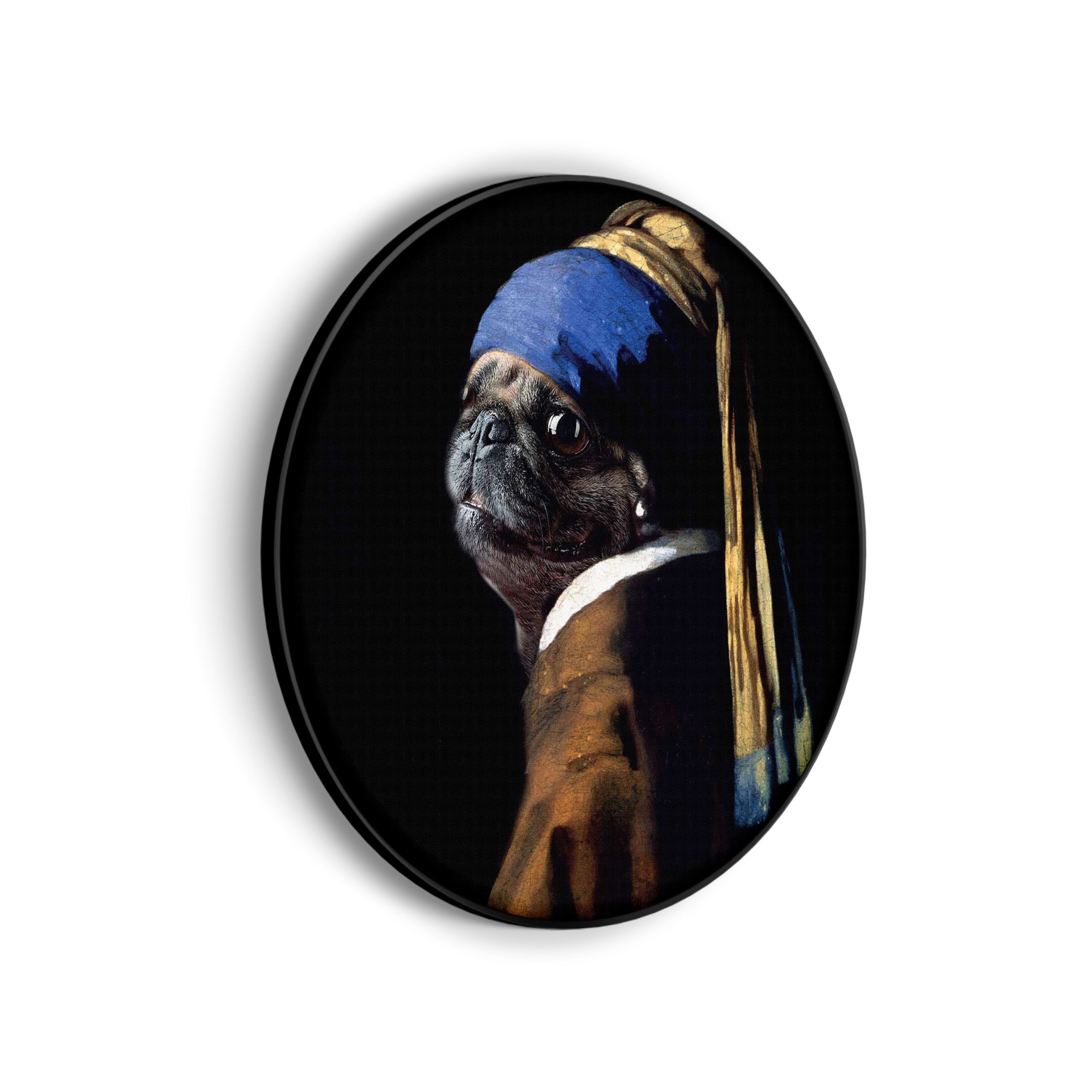 Akoestisch Schilderij Menselijke Bulldog Hond Als Meisje Met De Parel Rond - Muurcirkel Template Vierkant Rond ironisch 10 2 scaled 1