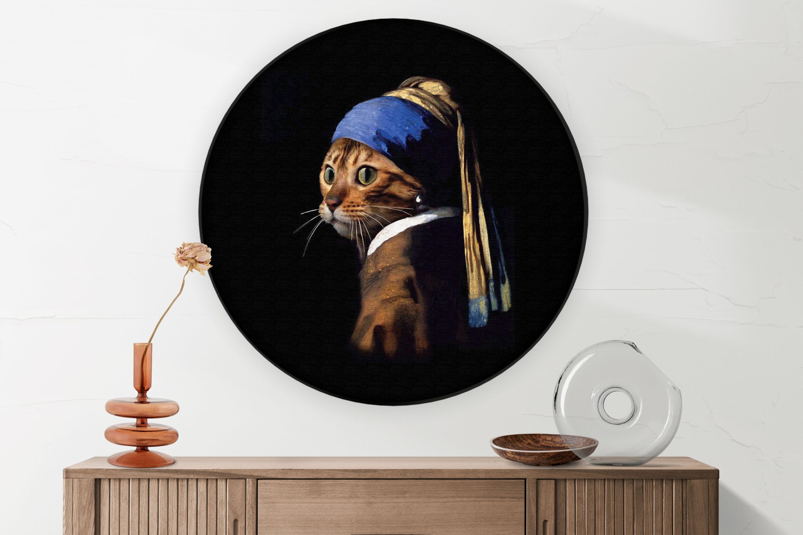 Akoestisch Schilderij Menselijke Kat Als Meisje Met De Parel Rond - Muurcirkel Template Vierkant Rond ironisch 11 1 2 scaled 1