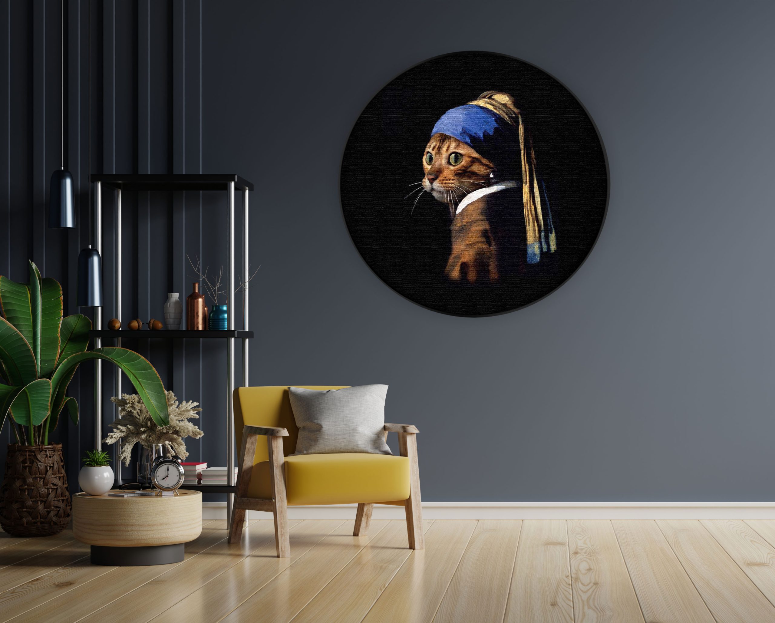 Akoestisch Schilderij Menselijke Kat Als Meisje Met De Parel Rond - Muurcirkel Template Vierkant Rond ironisch 11 3 scaled 1