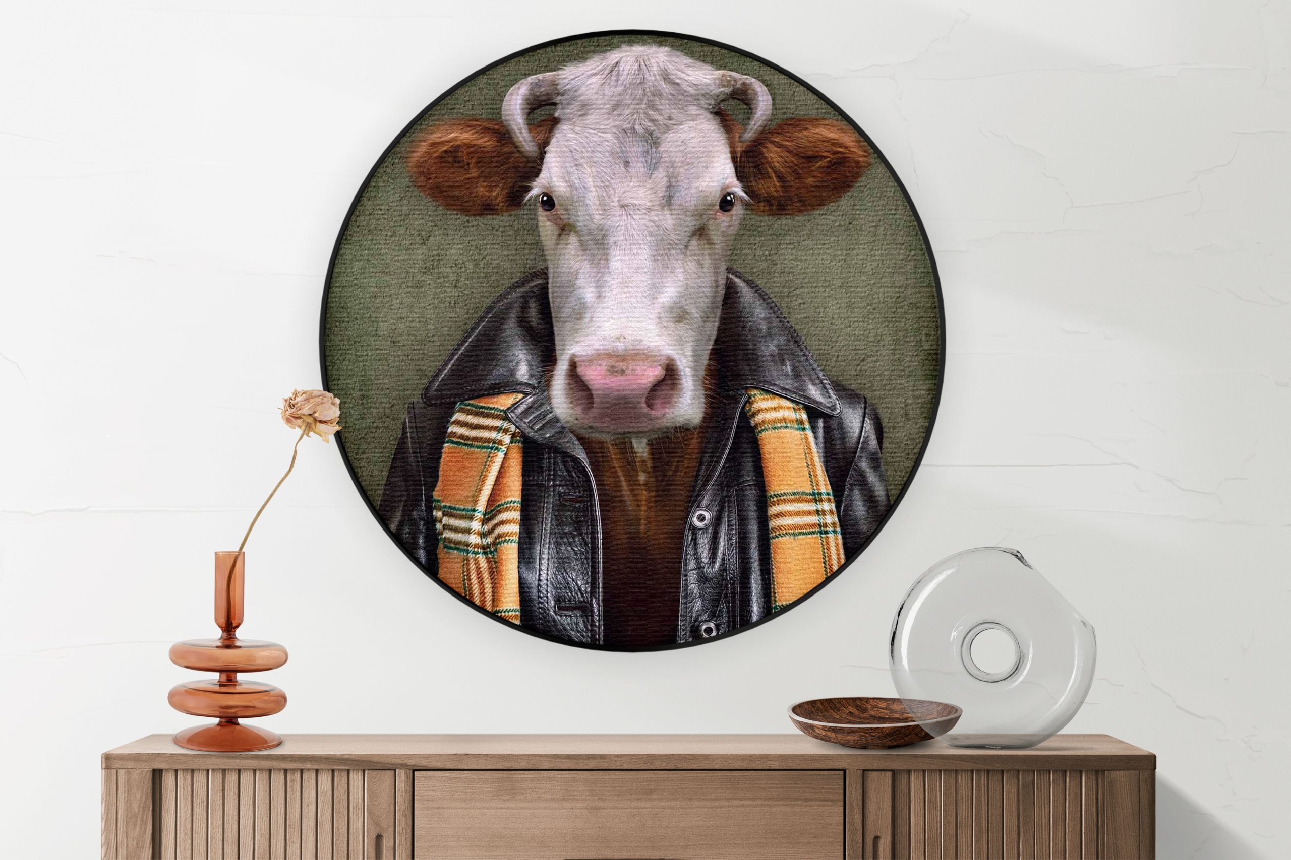 Akoestisch Schilderij Menselijke Koe Met Leren Jas Rond - Muurcirkel Template Vierkant Rond ironisch 2 1 2 scaled 1