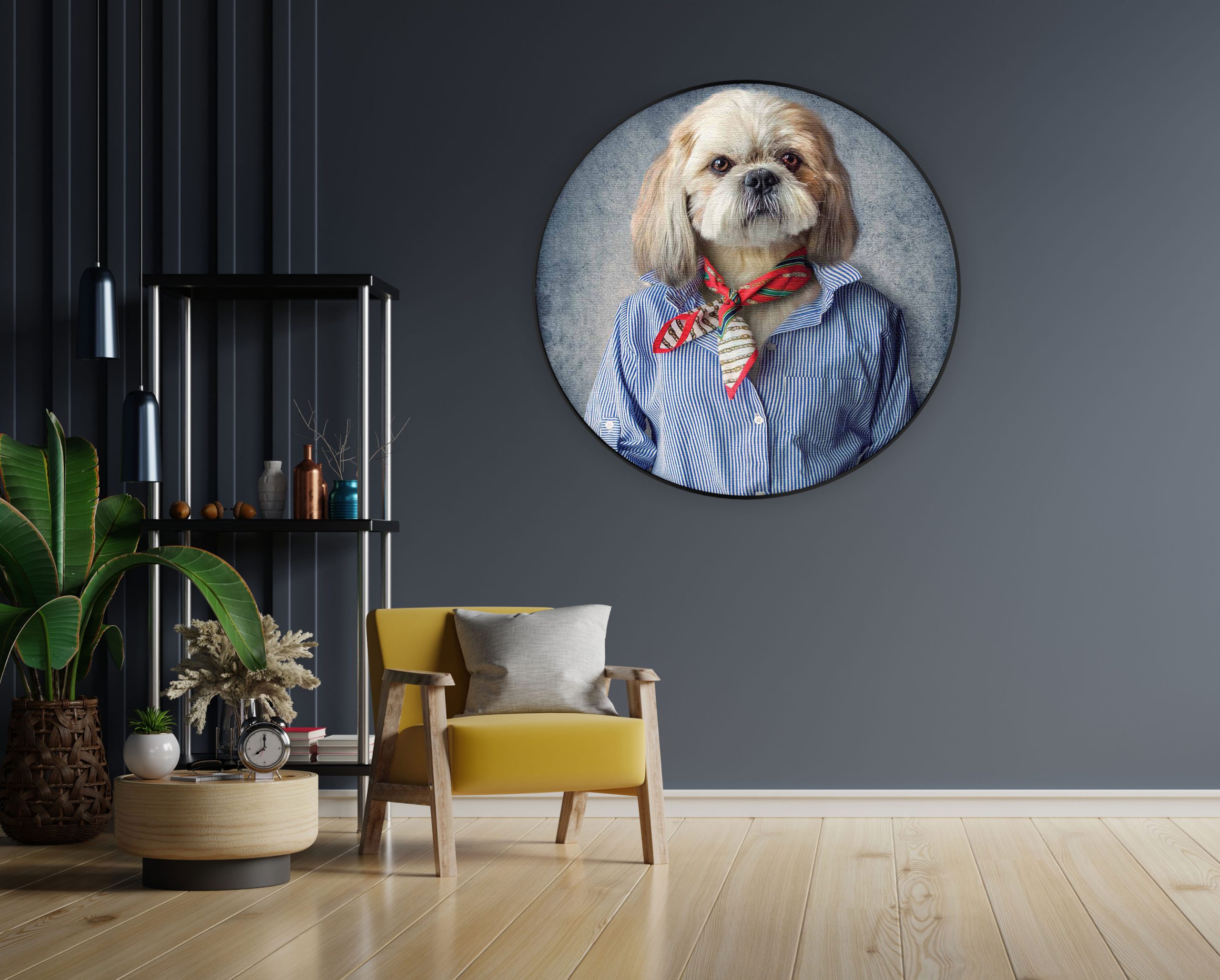 Akoestisch Schilderij Menselijke Hond In Boeren Thema Rond - Muurcirkel Template Vierkant Rond ironisch 3 3 scaled 1