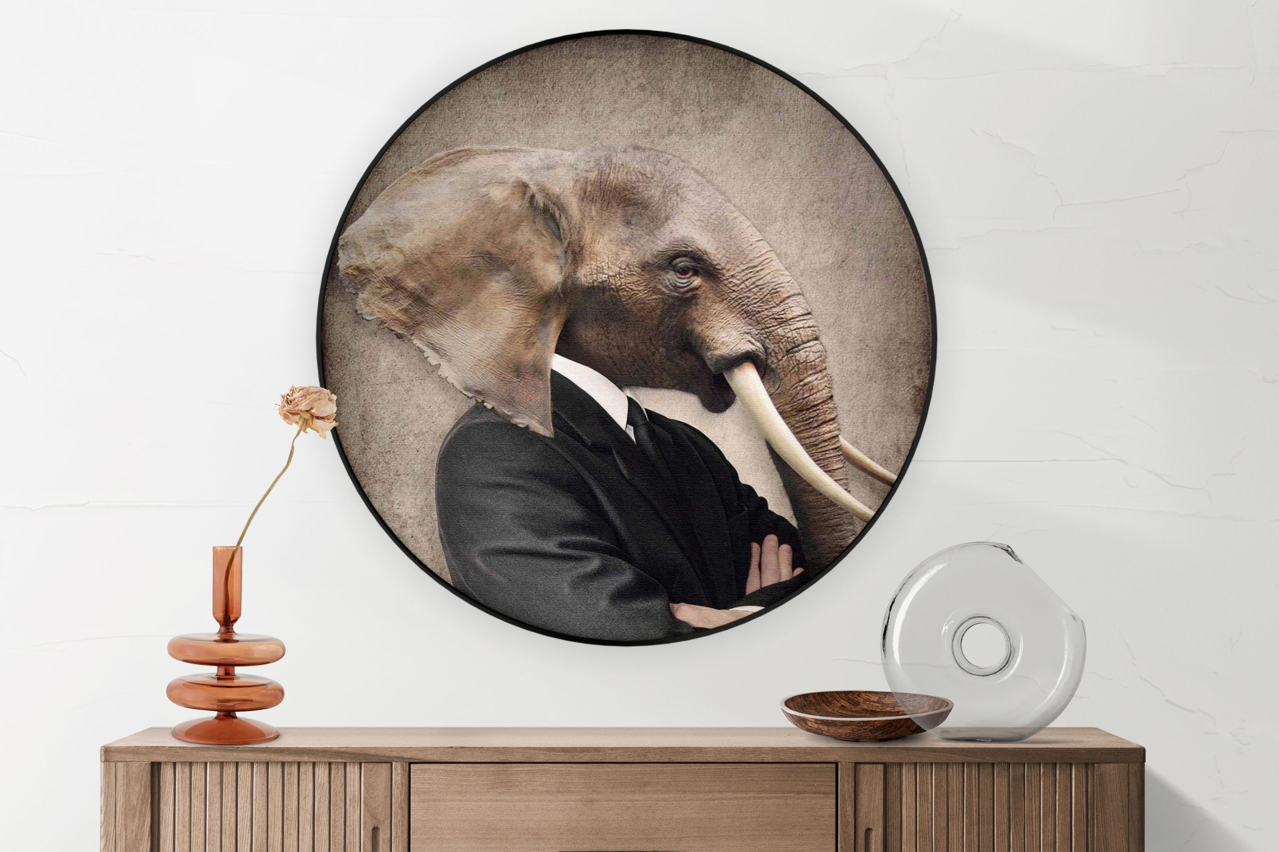 Akoestisch Schilderij Menselijke Olifant In Casual Pak Rond - Muurcirkel Template Vierkant Rond ironisch 9 1 2 scaled 1