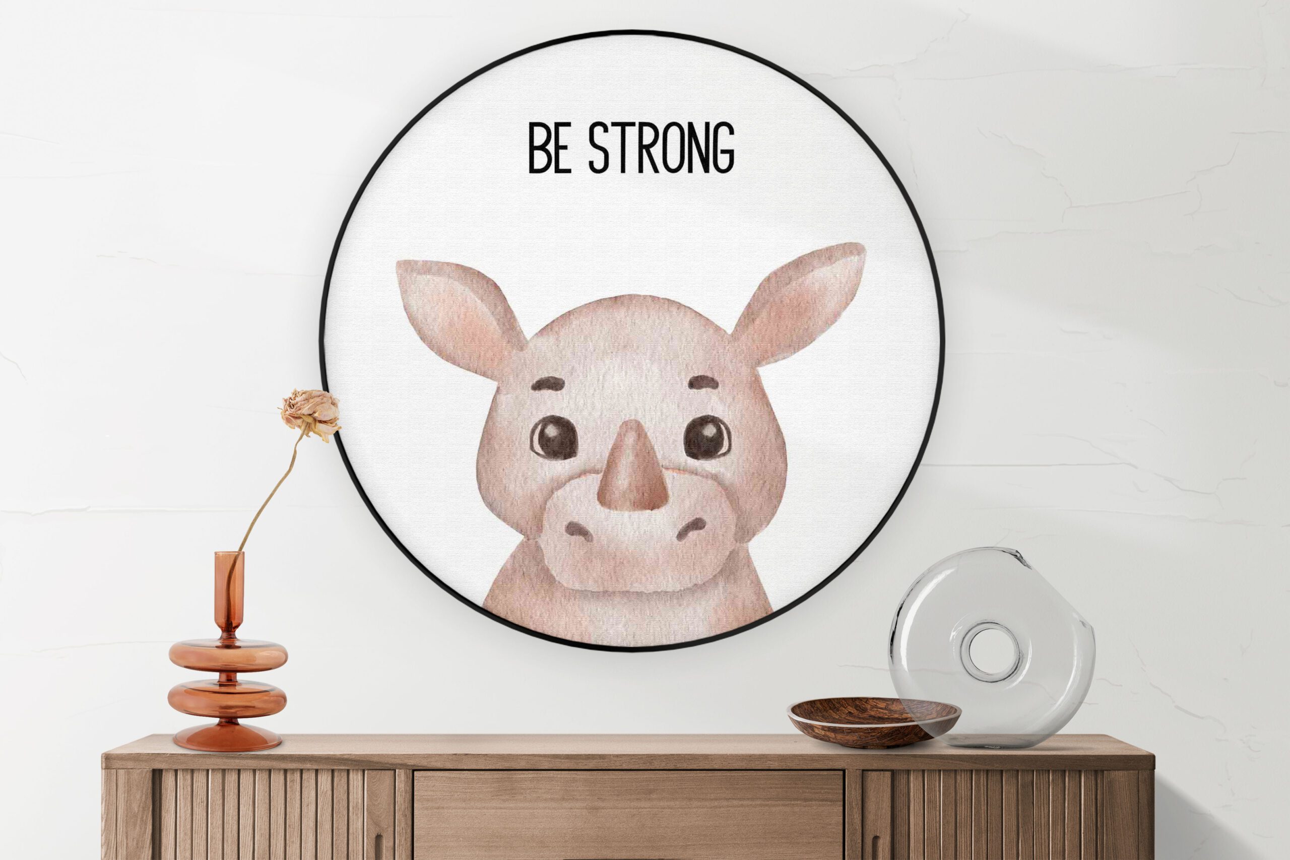 Akoestisch Schilderij Be Strong Neushoorntje Rond - Muurcirkel Template Vierkant Rond kinderen 12 2 scaled 1