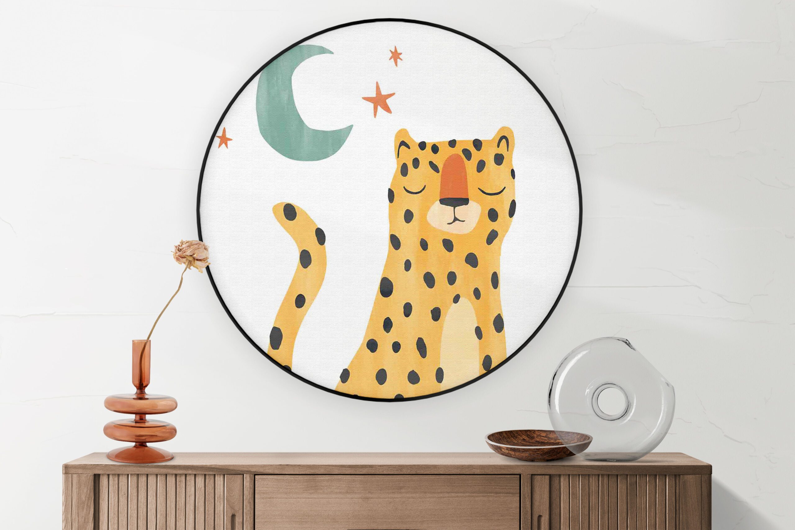 Akoestisch Schilderij Luie Luipaardje Rond - Muurcirkel Template Vierkant Rond kinderen 24 1 4 scaled 1
