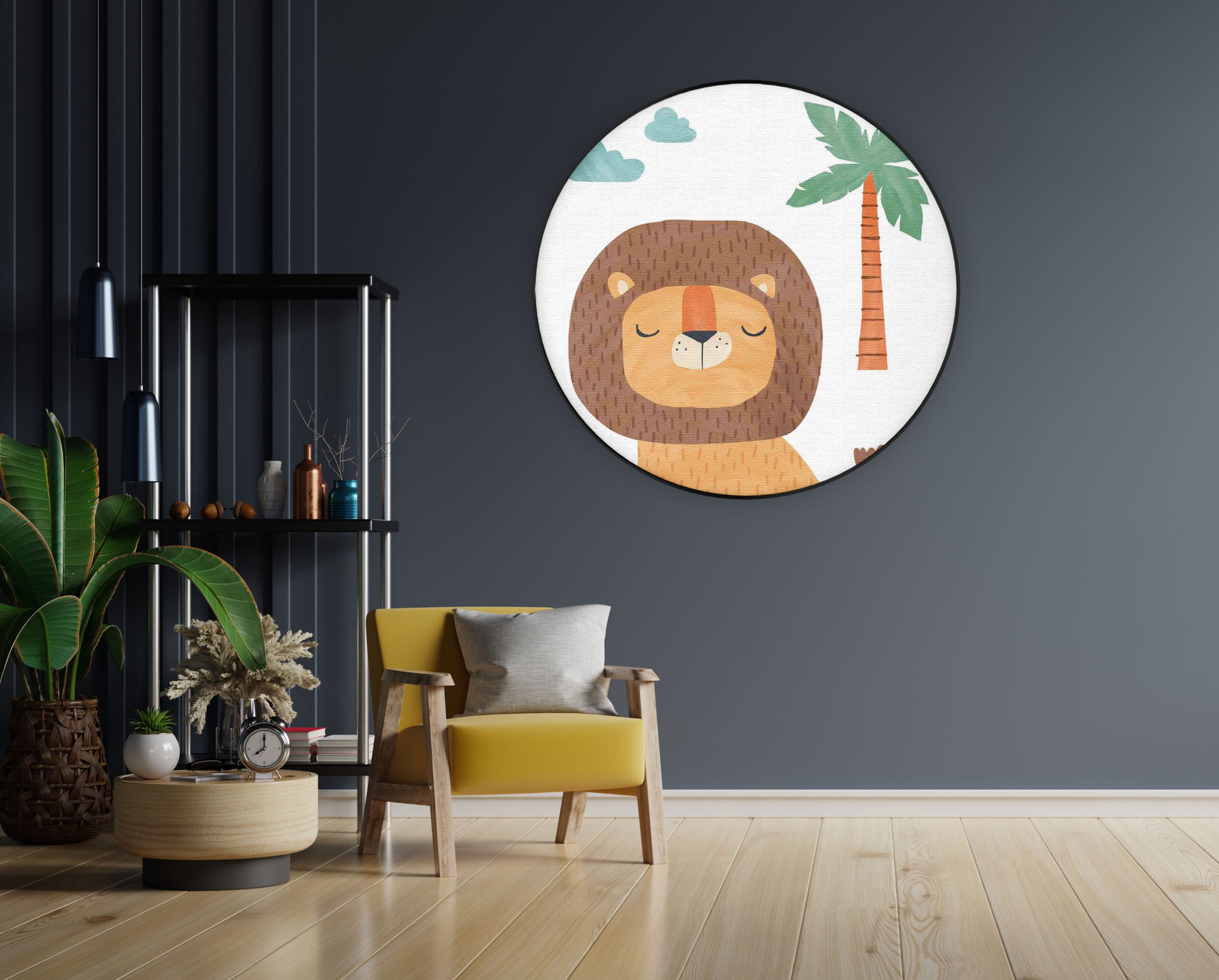 Akoestisch Schilderij De Leeuw in het bos Rond - Muurcirkel Template Vierkant Rond kinderen 28 1 3 scaled 1