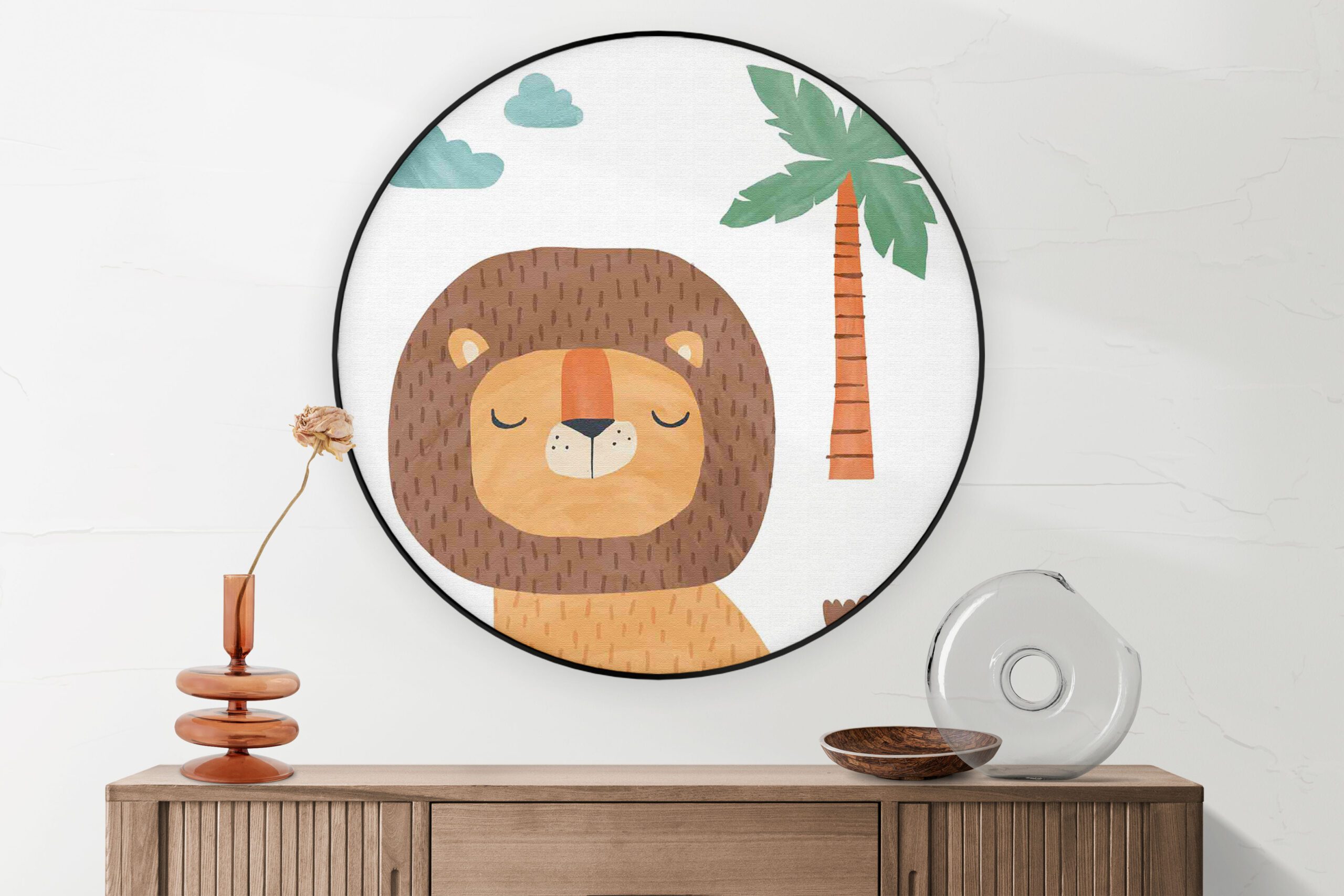 Akoestisch Schilderij De Leeuw in het bos Rond - Muurcirkel Template Vierkant Rond kinderen 28 1 4 scaled 1
