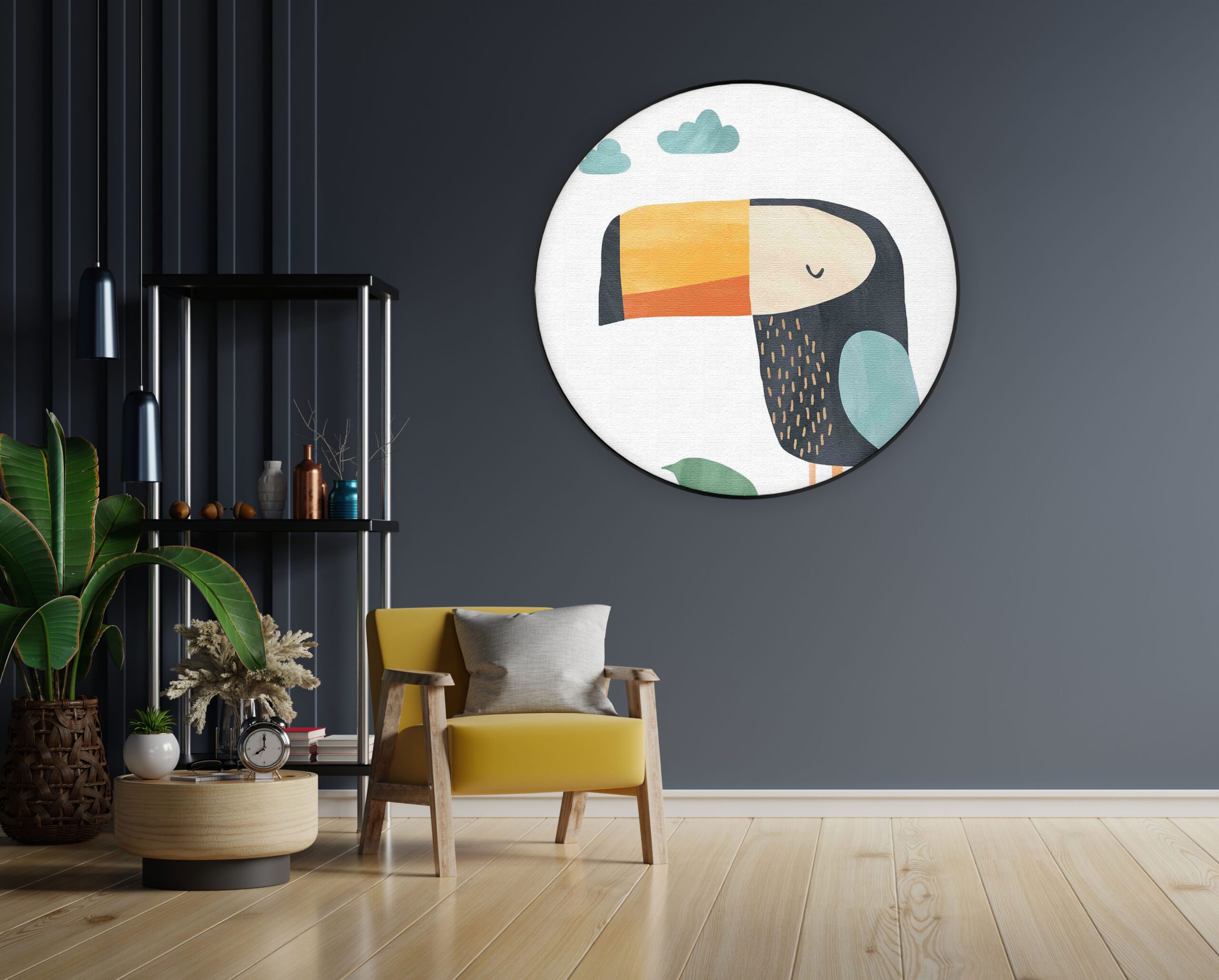 Akoestisch Schilderij Toekan in de wolken Rond - Muurcirkel Template Vierkant Rond kinderen 30 1 3 scaled 1