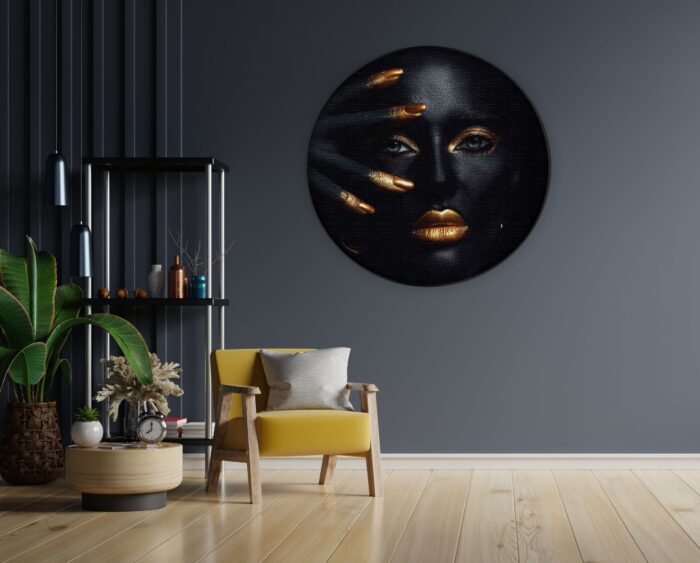 Akoestisch Schilderij Black Whoman With Gold Orange Rond - Muurcirkel Template Vierkant Rond lifestyle 17 1 1 scaled 1