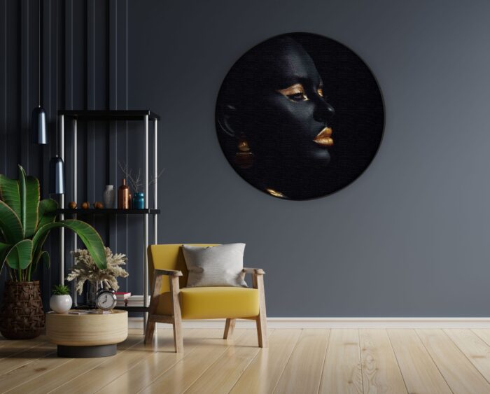 Akoestisch Schilderij Black Whoman With Gold Orange Rond - Muurcirkel Template Vierkant Rond lifestyle 18 1 1 scaled 1