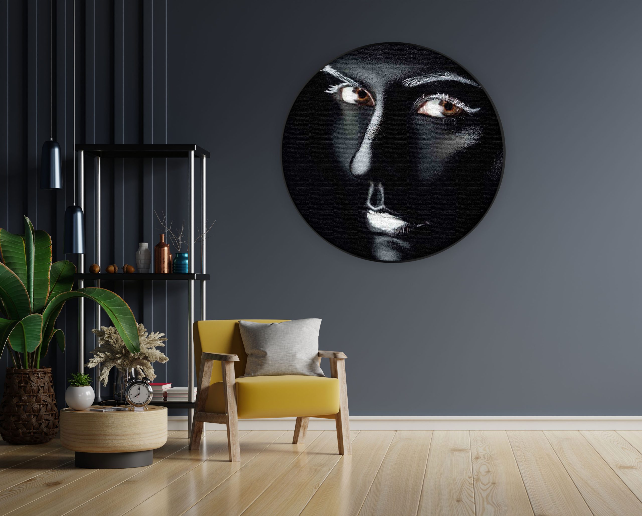 Akoestisch Schilderij Dame Zilvere Make up Rond - Muurcirkel Template Vierkant Rond lifestyle 2 1 1 scaled 1