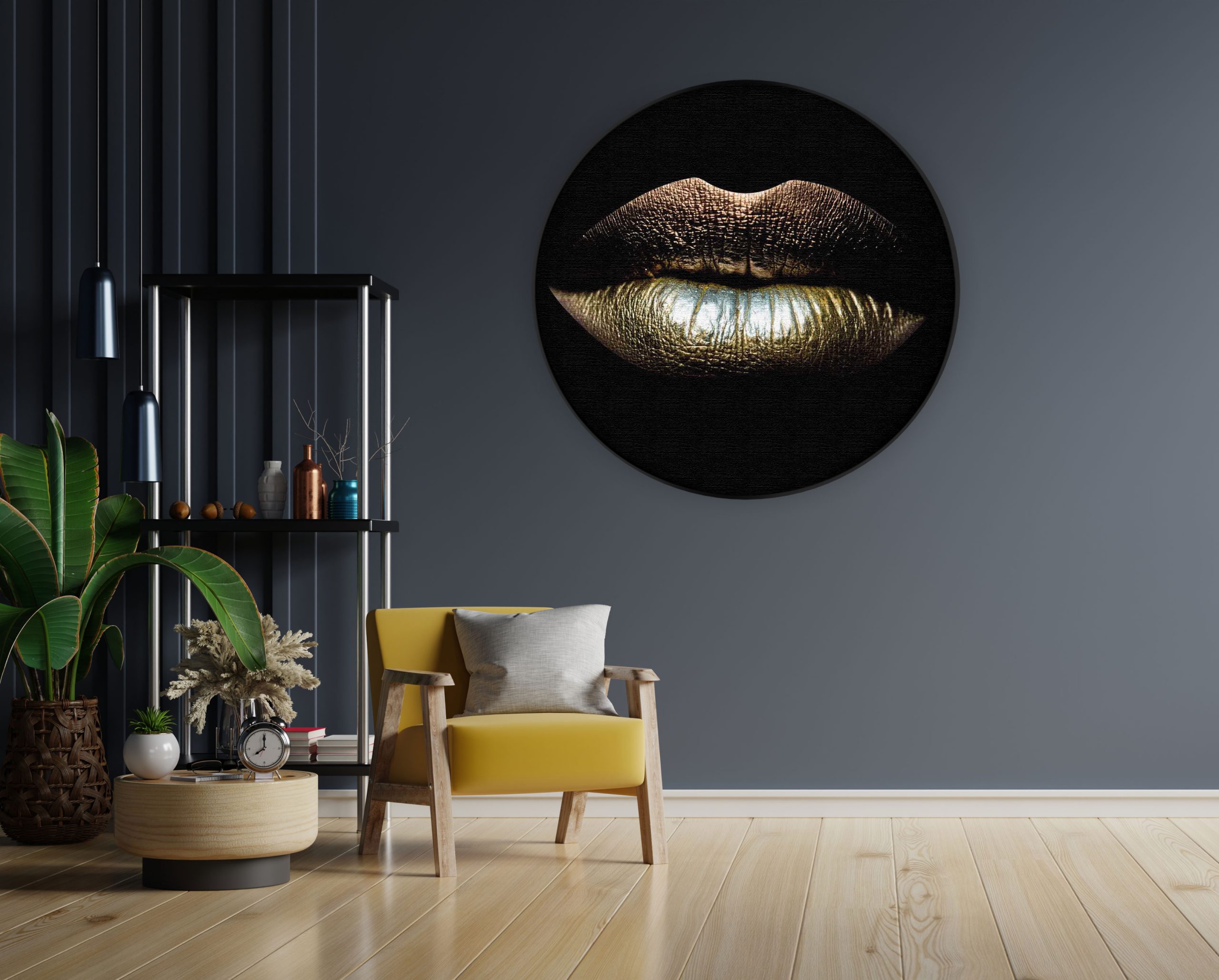 Akoestisch Schilderij Dame Gouden Make up Rond - Muurcirkel Template Vierkant Rond lifestyle 3 1 1 scaled 1