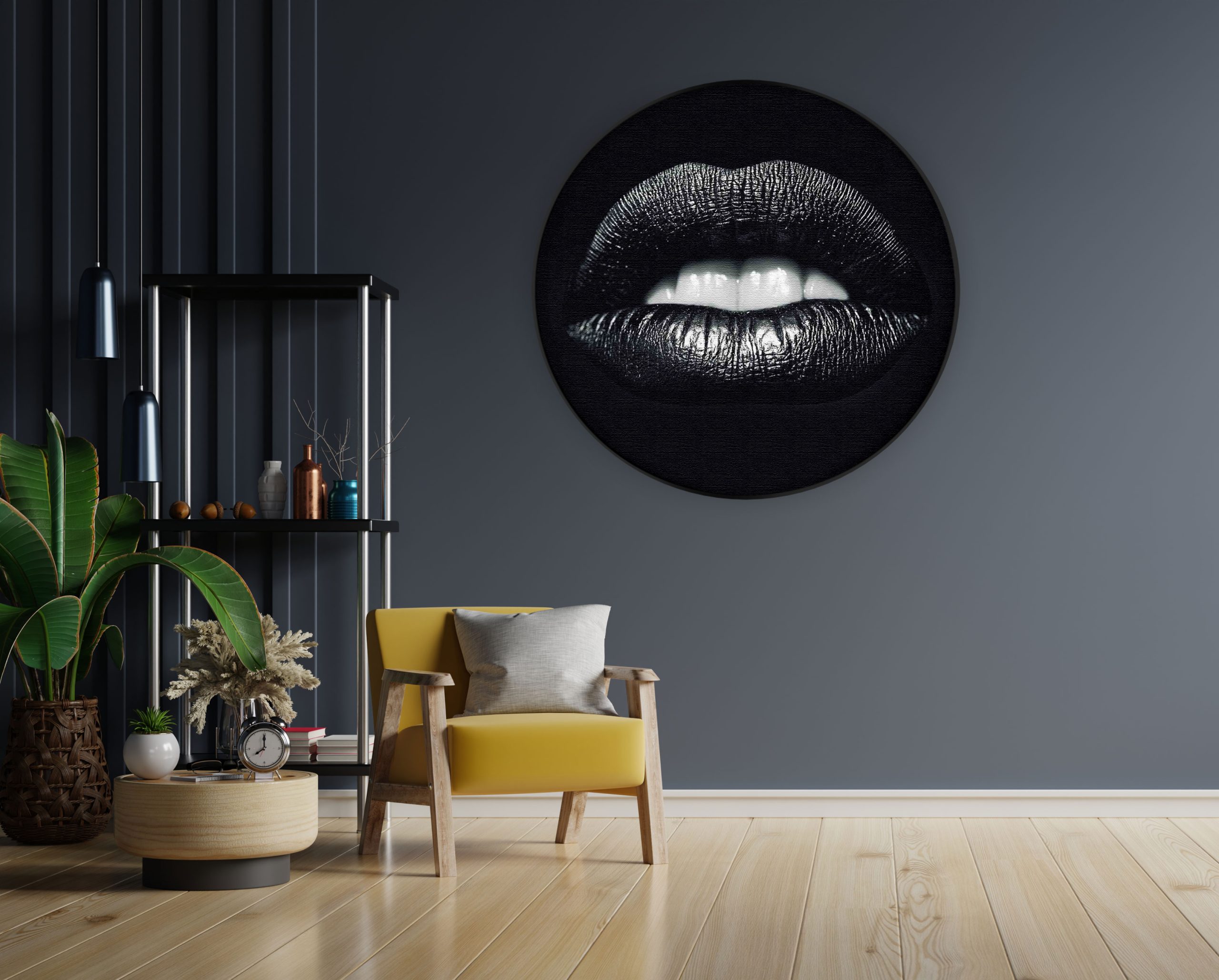Akoestisch Schilderij Silver Lips Rond - Muurcirkel Template Vierkant Rond lifestyle 4 1 1 scaled 1