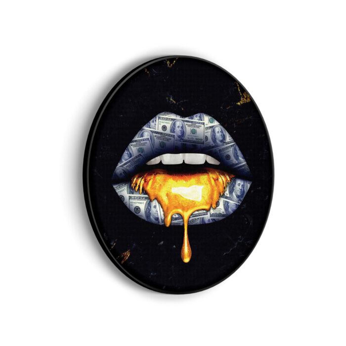 Akoestisch Schilderij Golden Money Lips Rond - Muurcirkel Template Vierkant Rond lifestyle 5 scaled 1